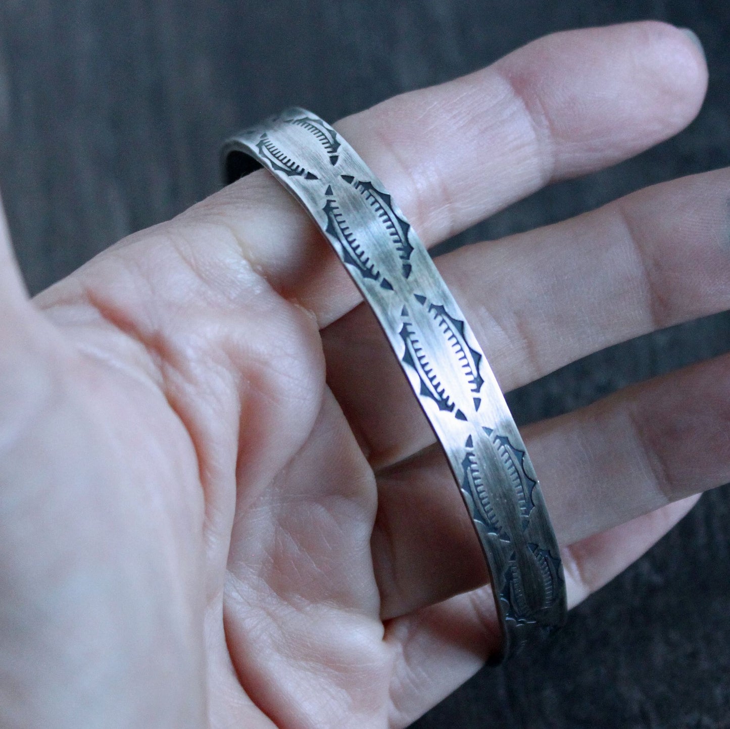 hand stamped silver cuff bracelet
