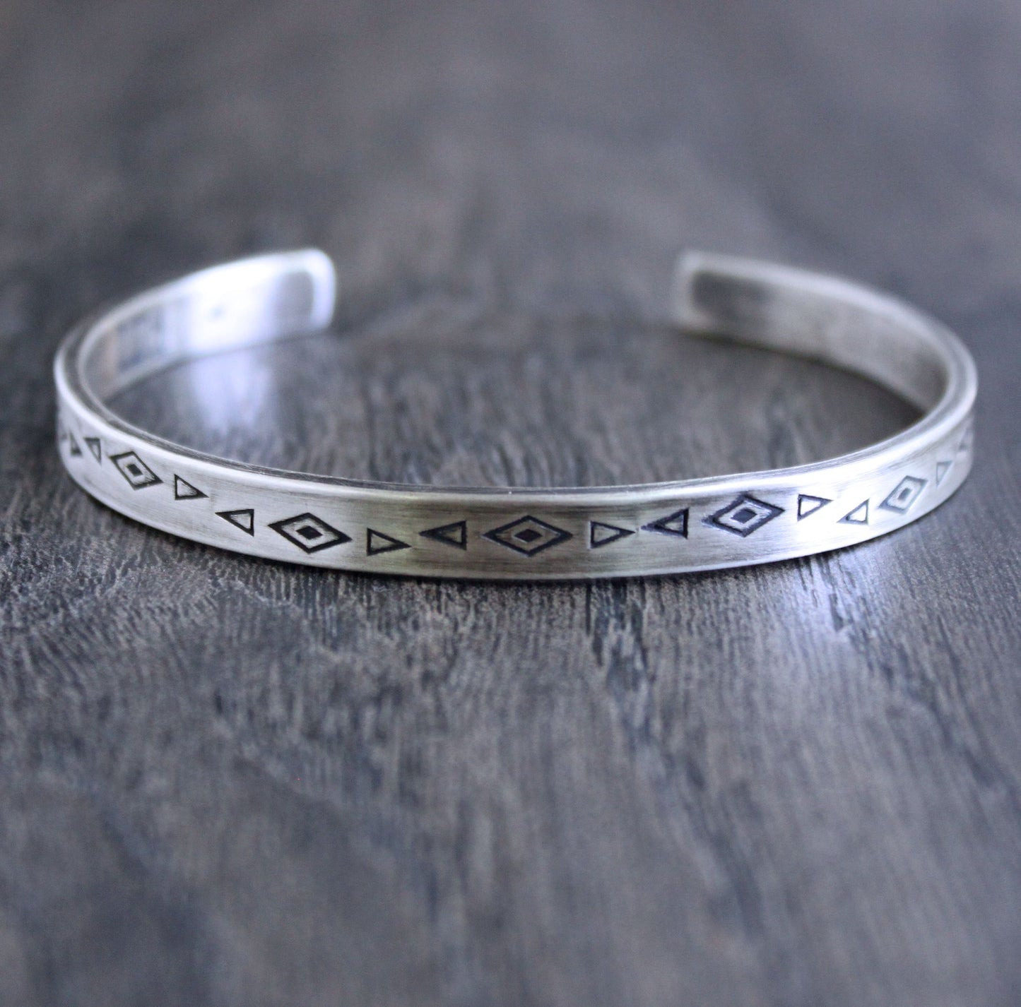 hand stamped silver cuff bracelet