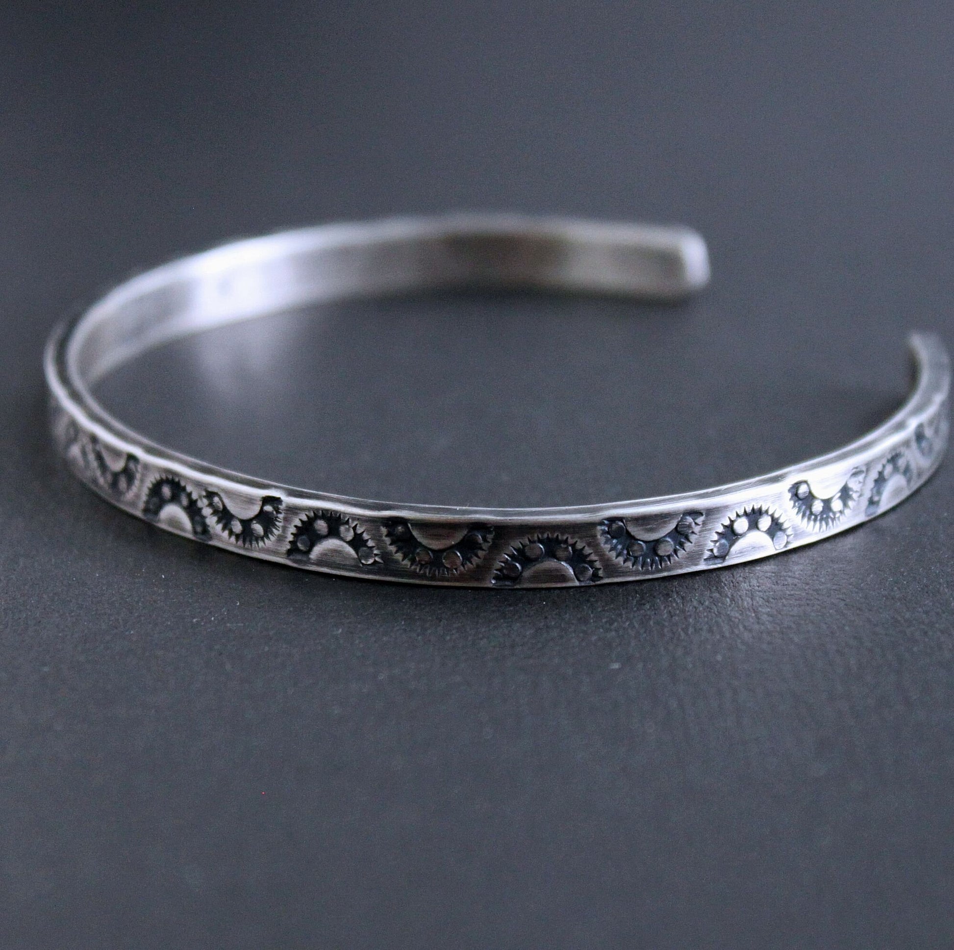 men's stamped silver cuff bracelet