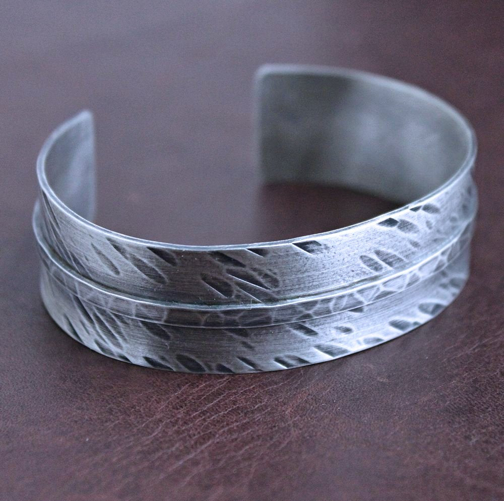 men's wide oxidized silver cuff bracelet
