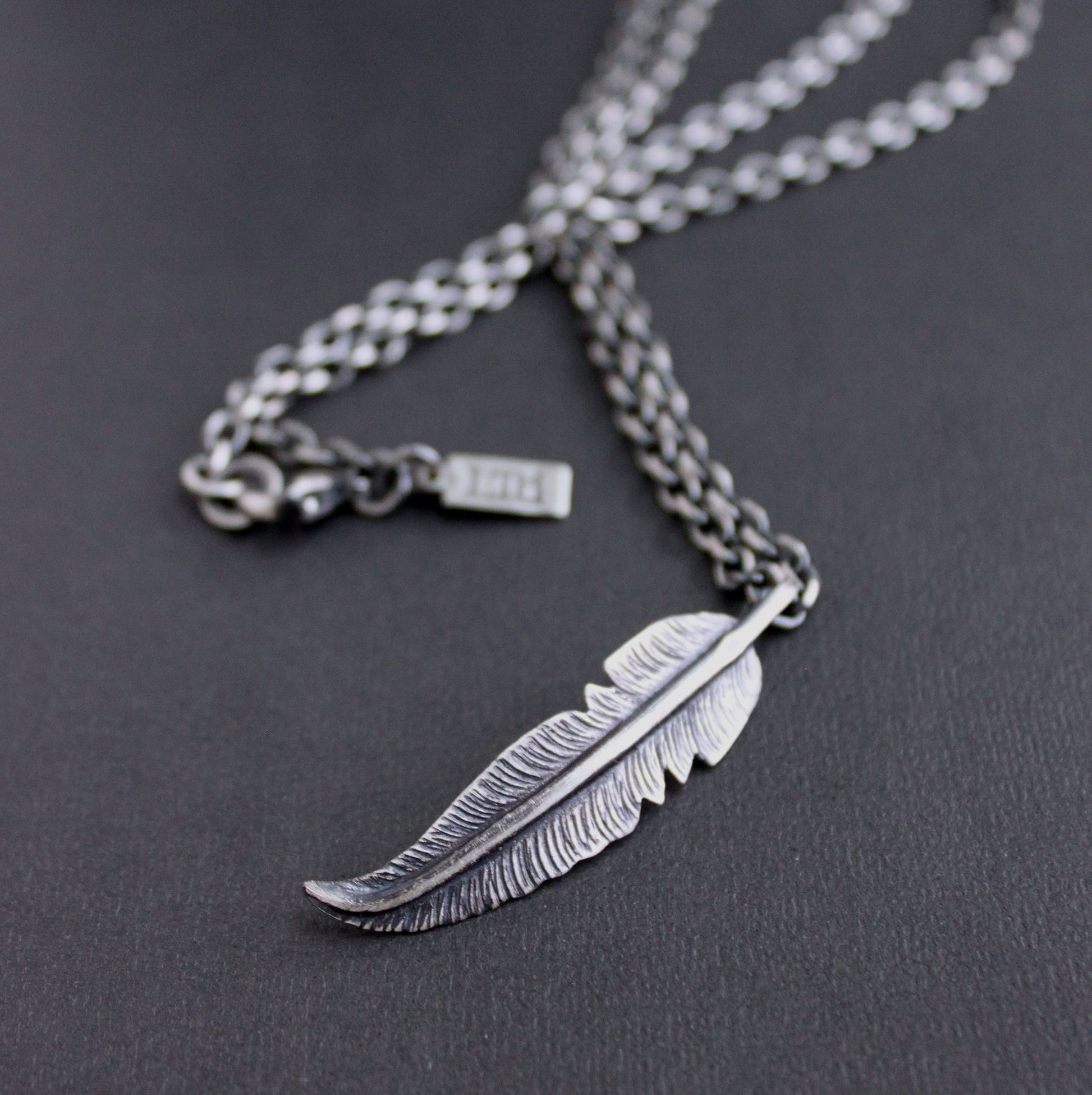 Men's Silver Feather Pendant Necklace