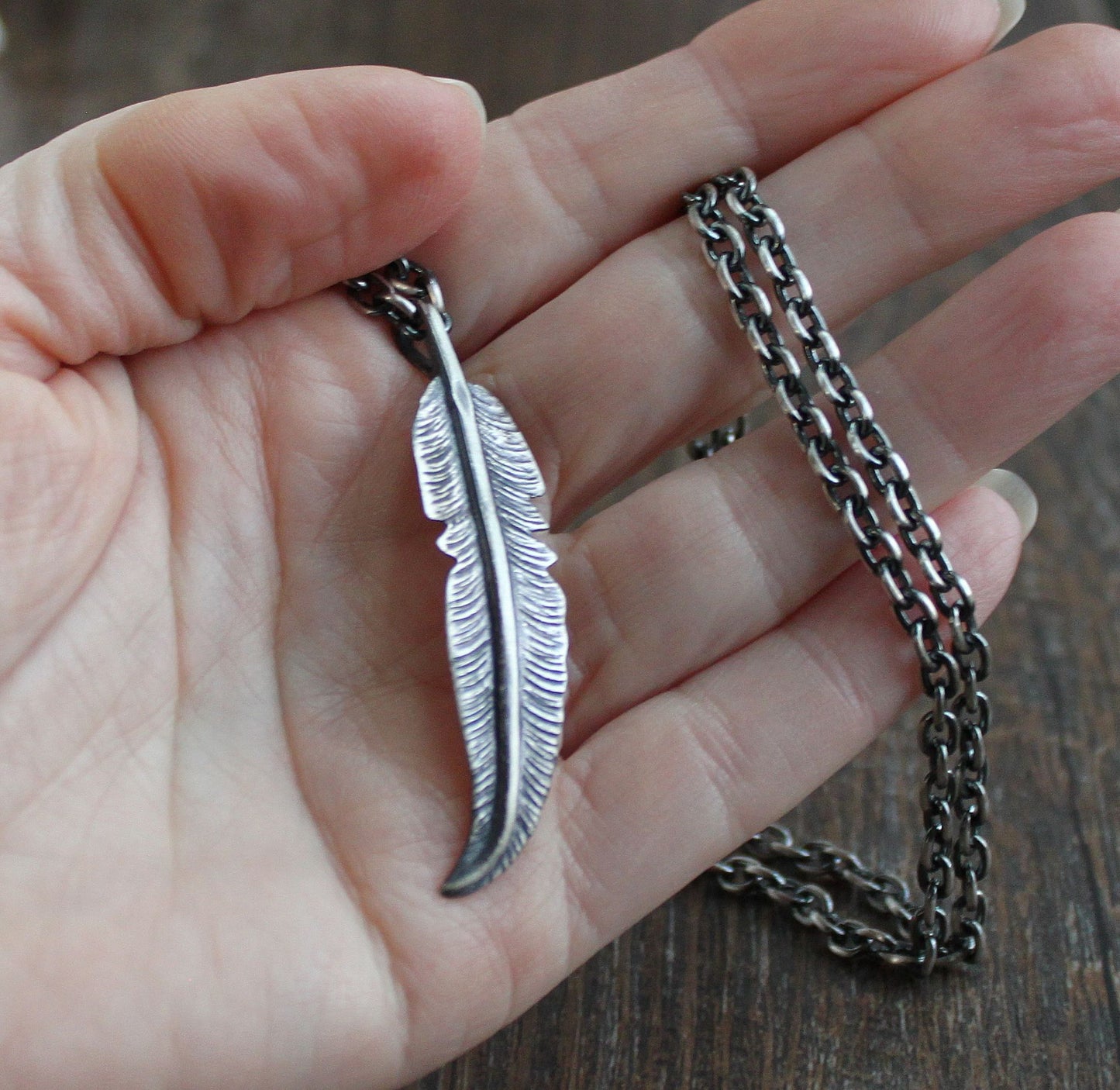 Rustic Sterling Silver Feather Pendant