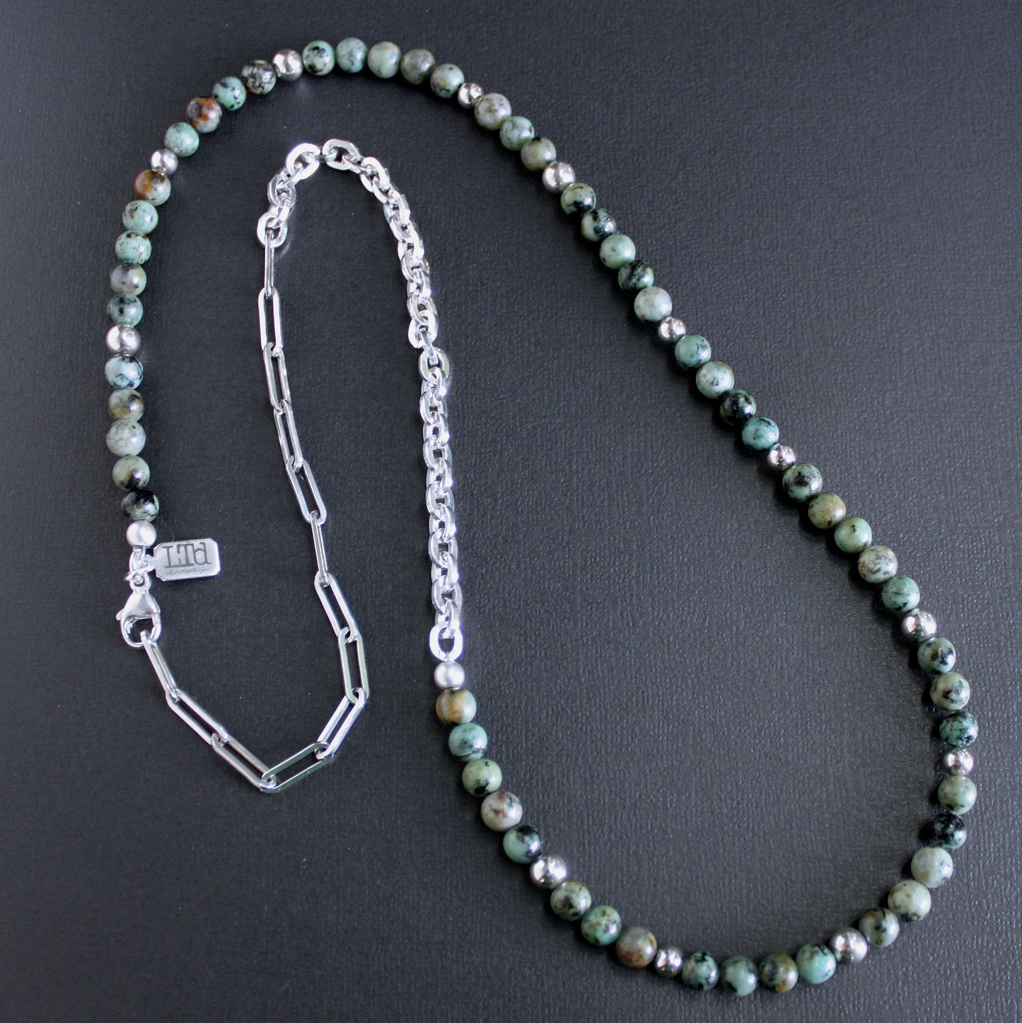 African Turquoise And Silver Chain Necklace