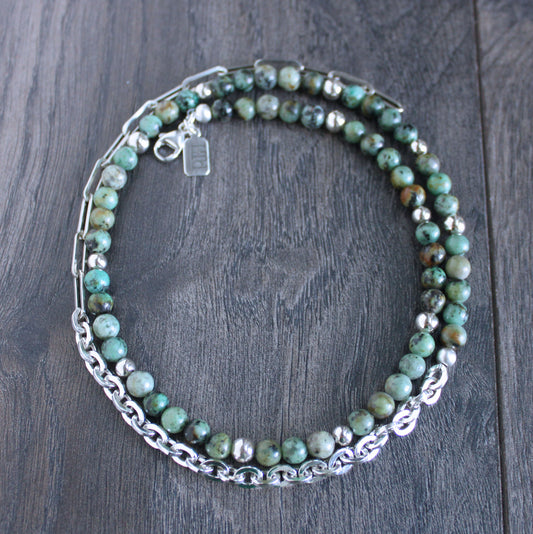 Men's African Turquoise and Silver Chain