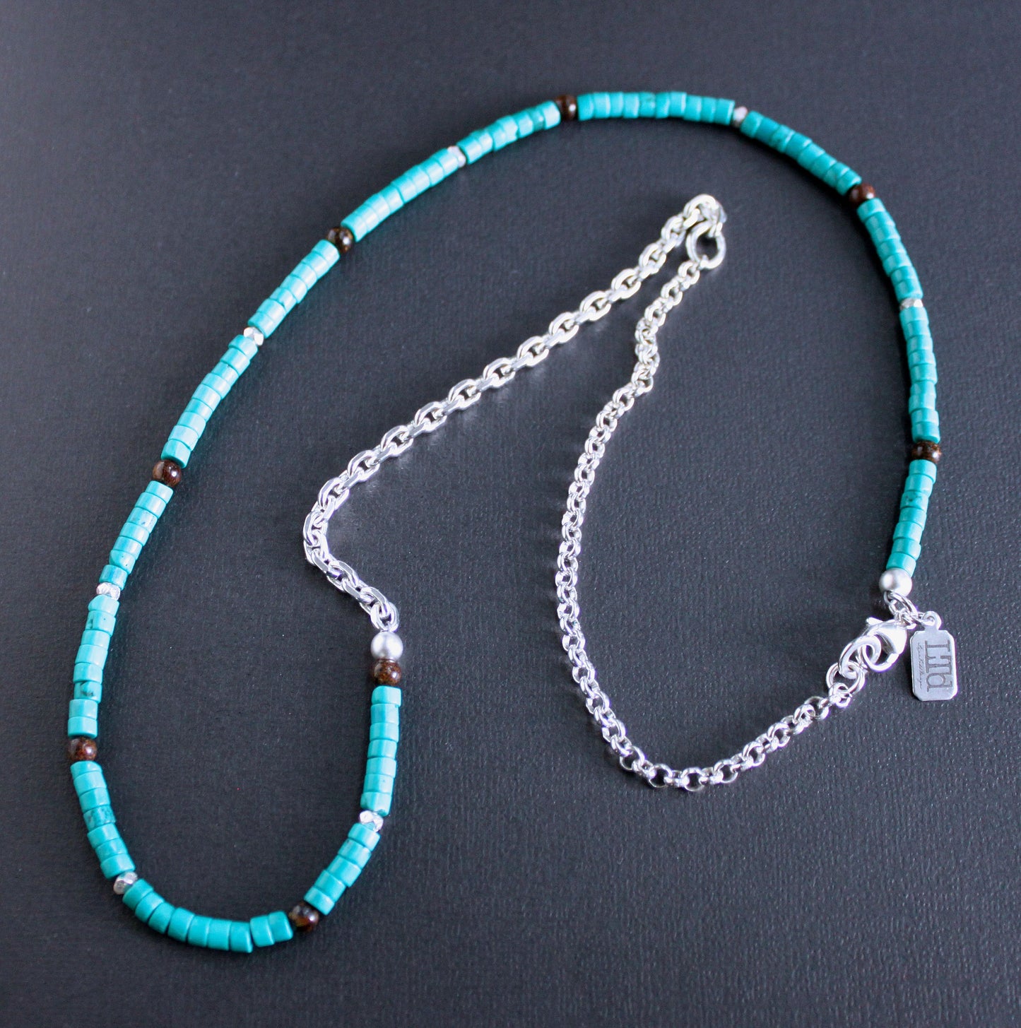men's silver chain and turquoise necklace