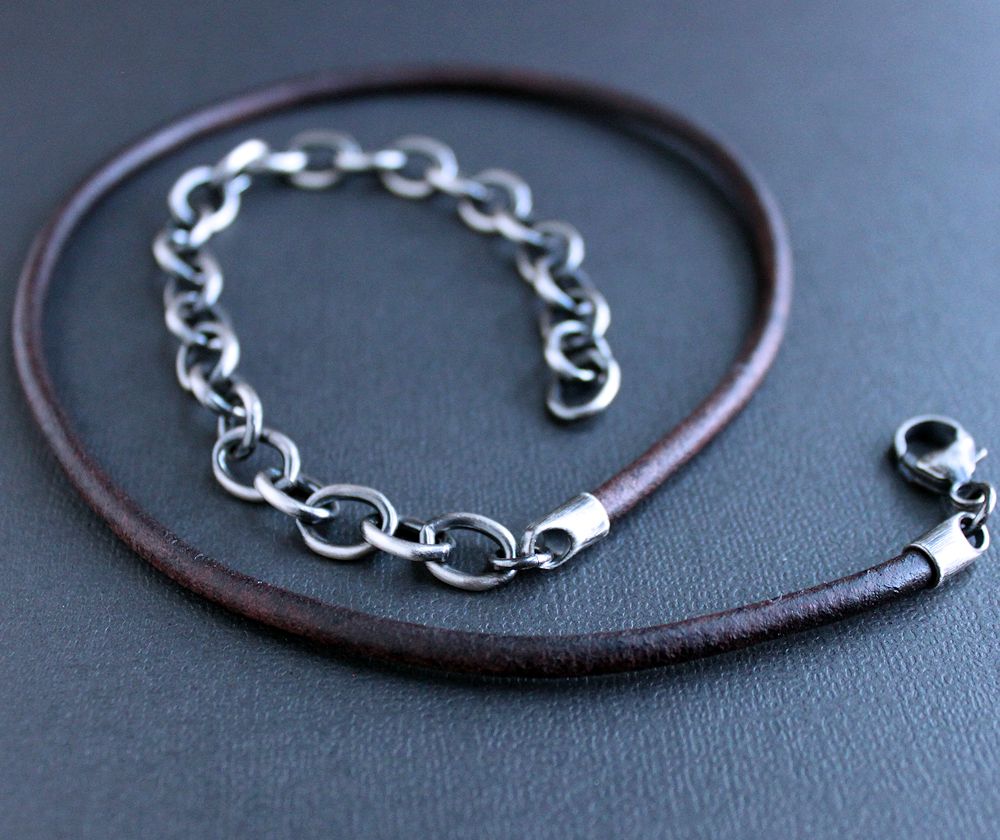 Large Cable Chain and Leather Necklace