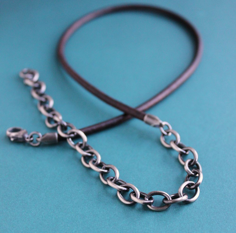 Large Cable Chain and Leather Necklace