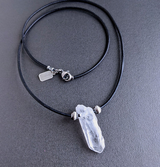 men's leather crystal necklace