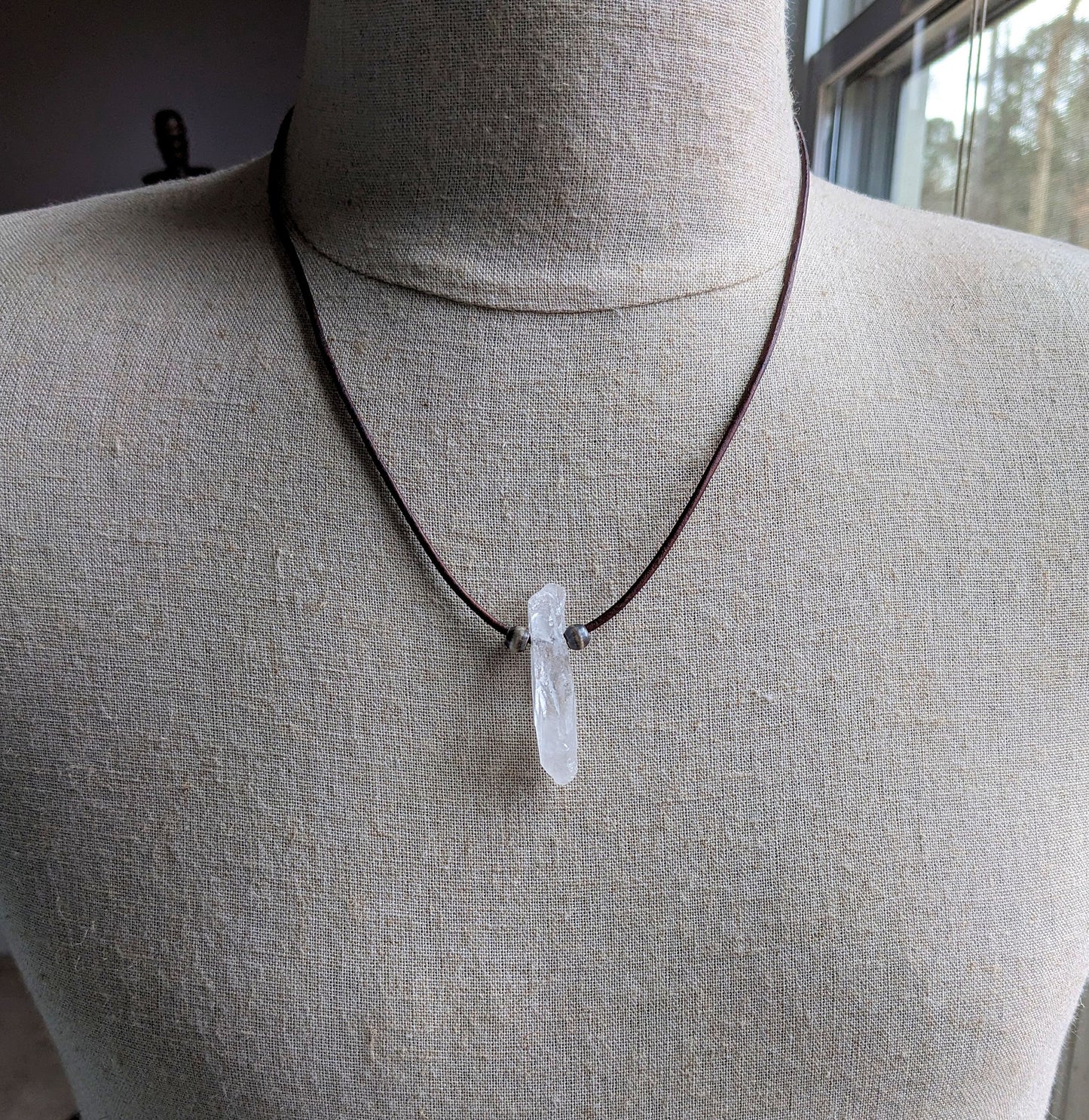 men's quartz stone on leather cord