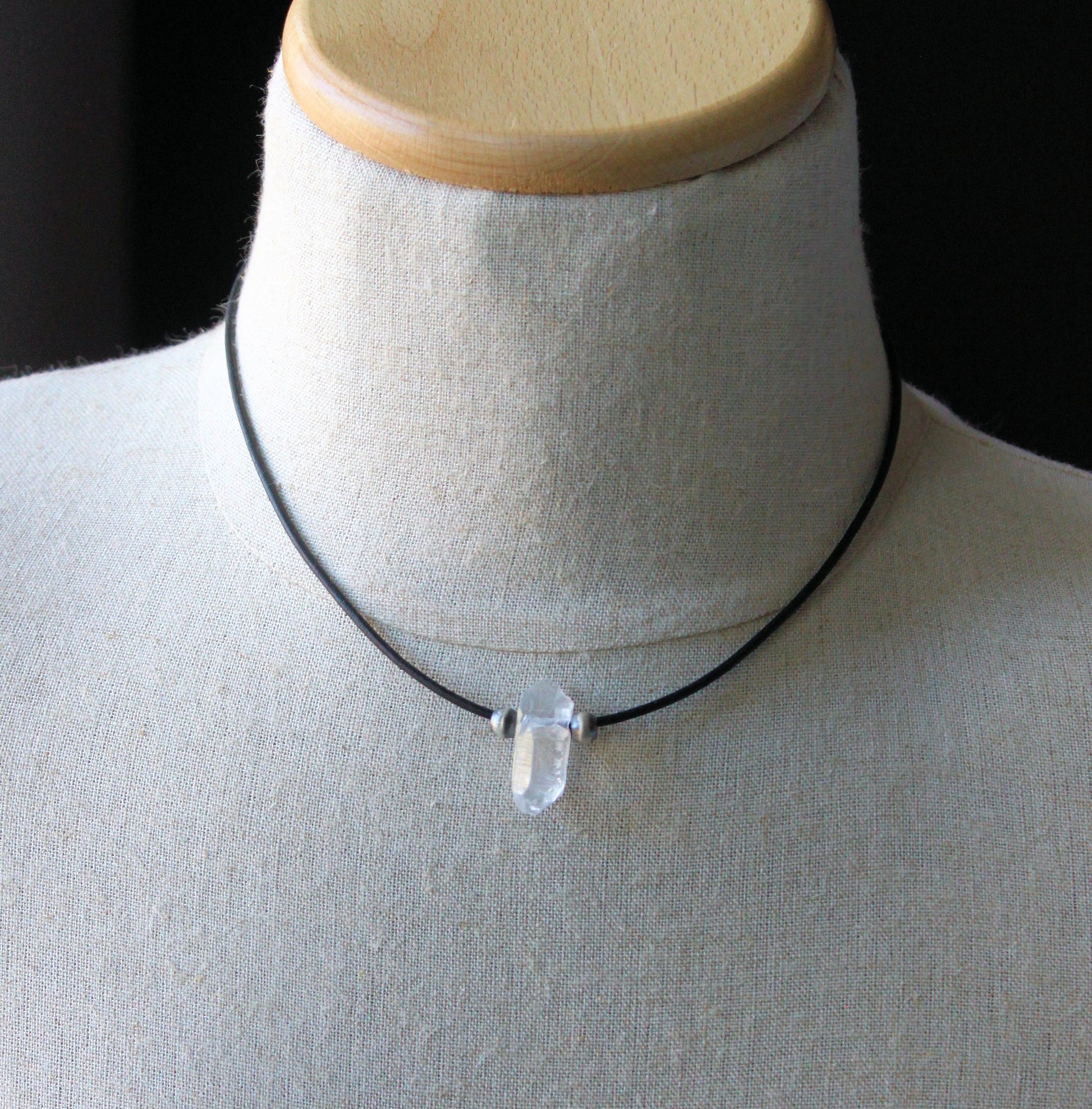 men's leather crystal necklace