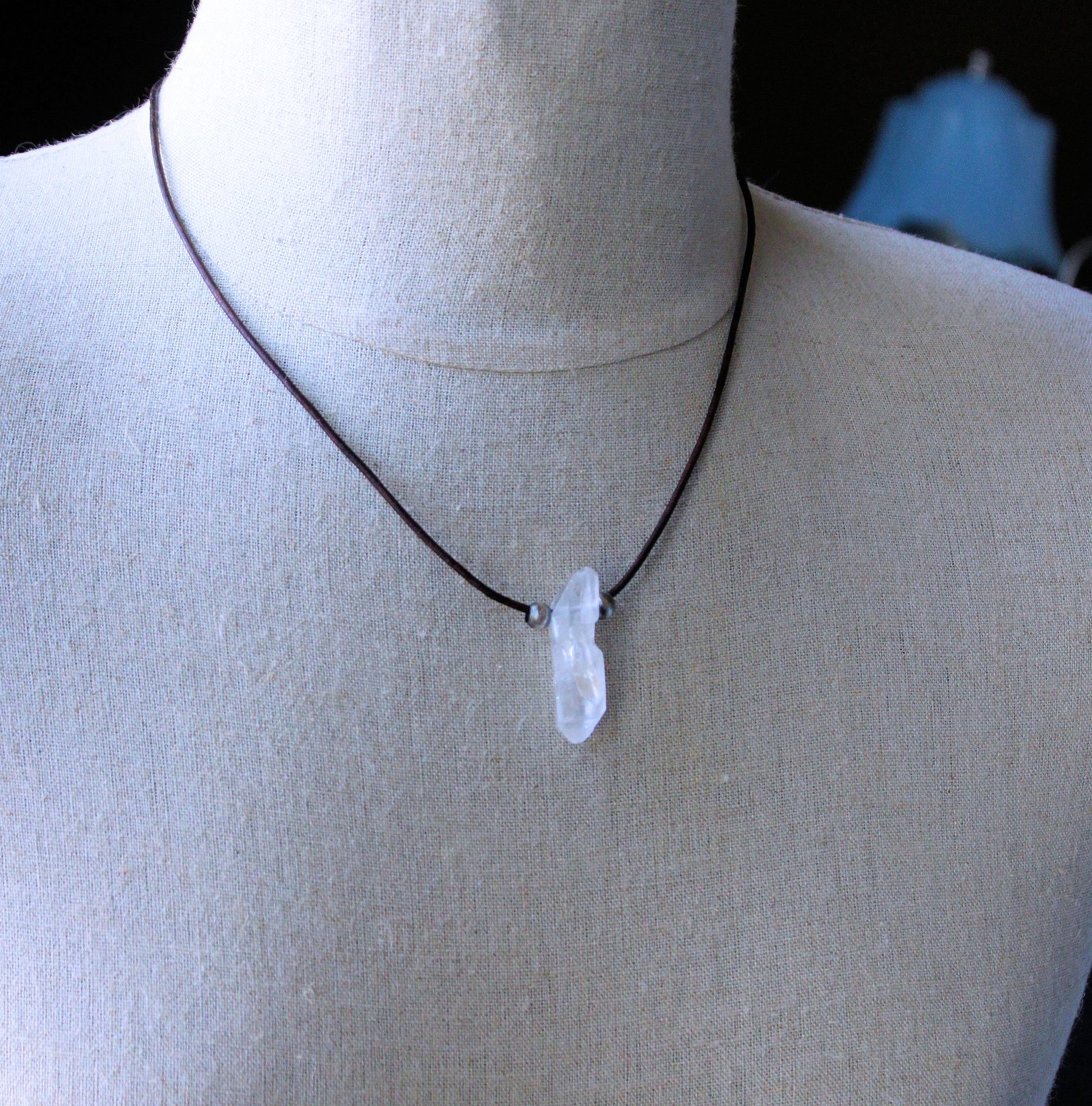 Men's clear crystal quartz necklace