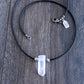 Men's rough stone leather necklace