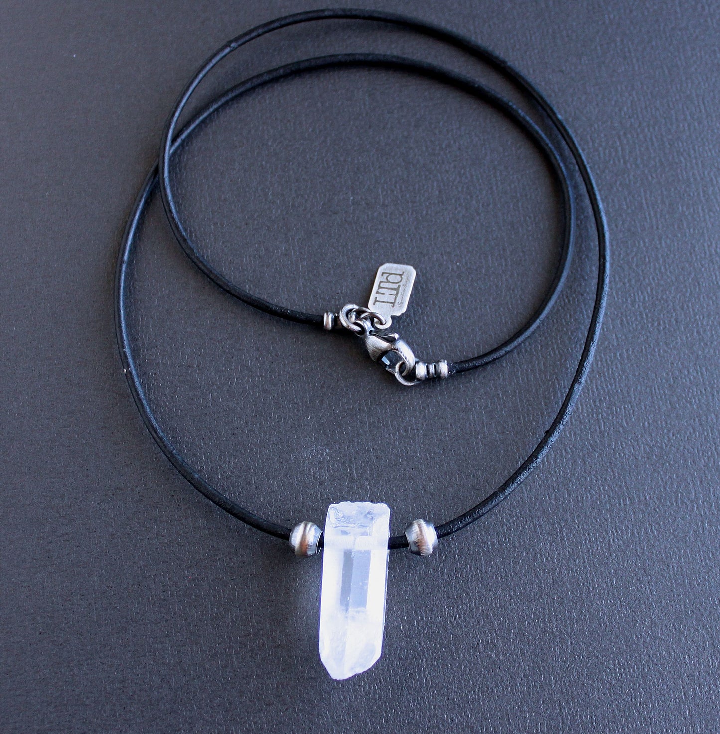 Men's leather cord necklace, crystal pendant