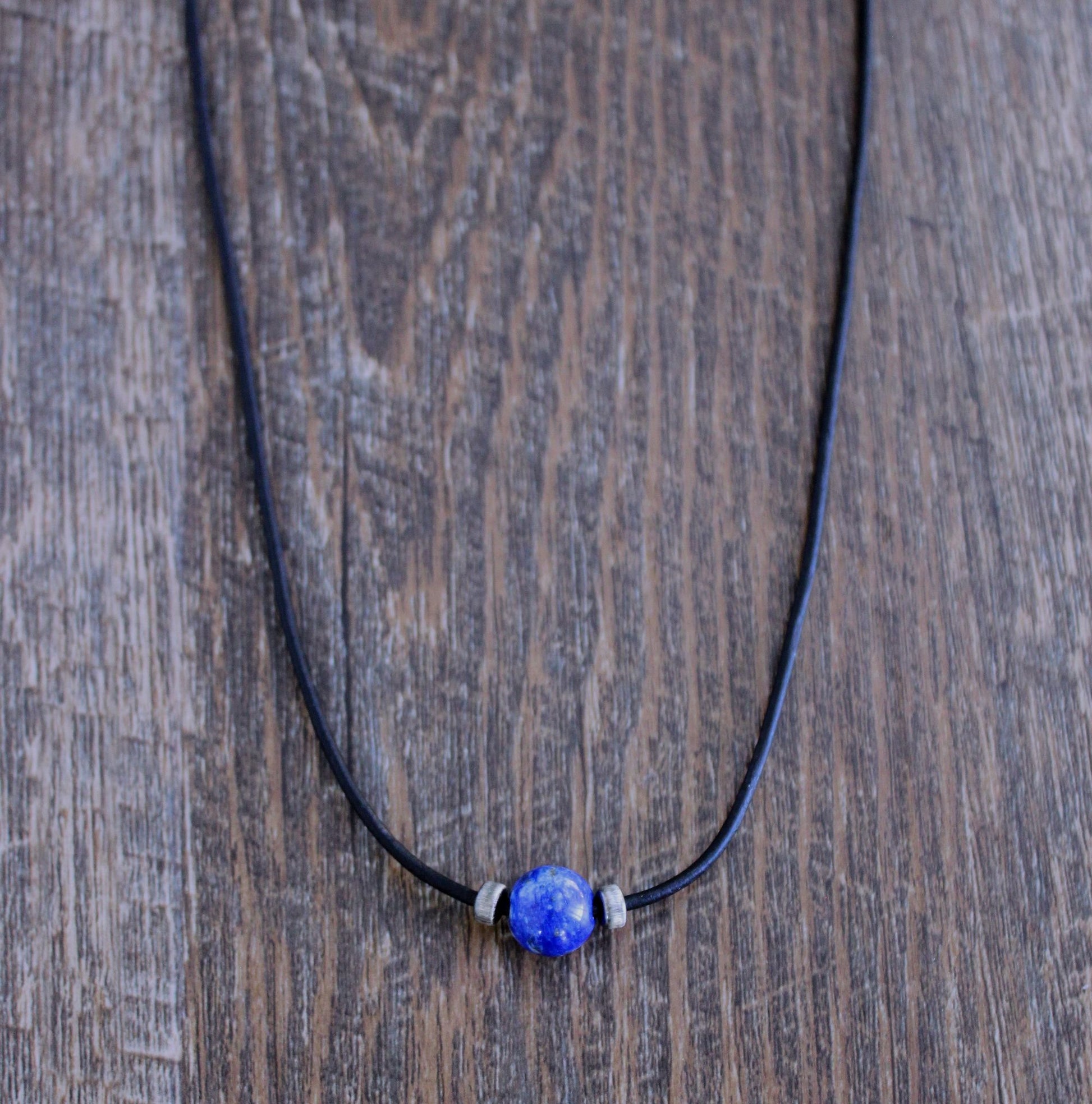 men's blue bead necklace