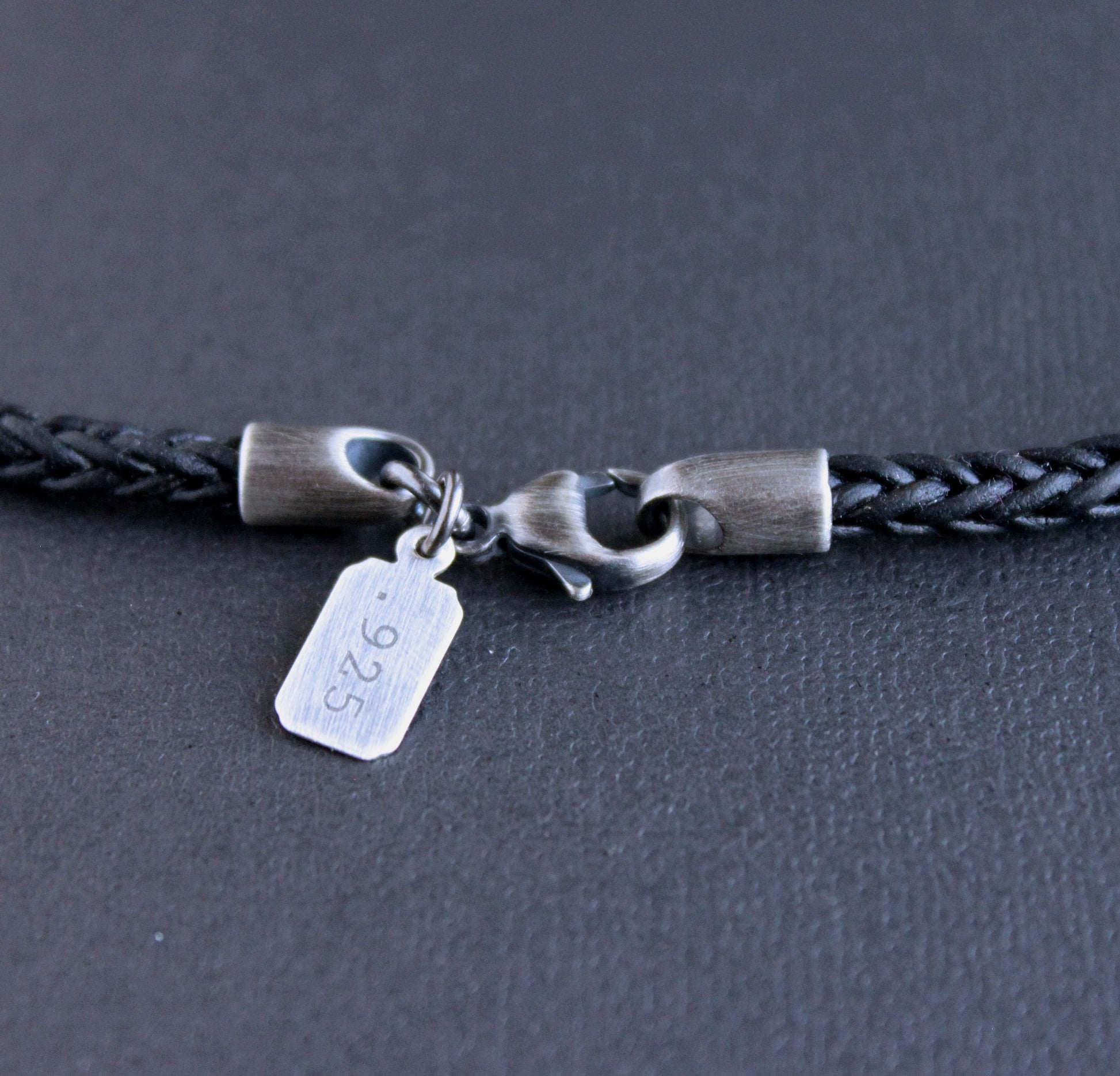 Men's leather sterling silver necklace