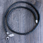 men's black leather braid necklace