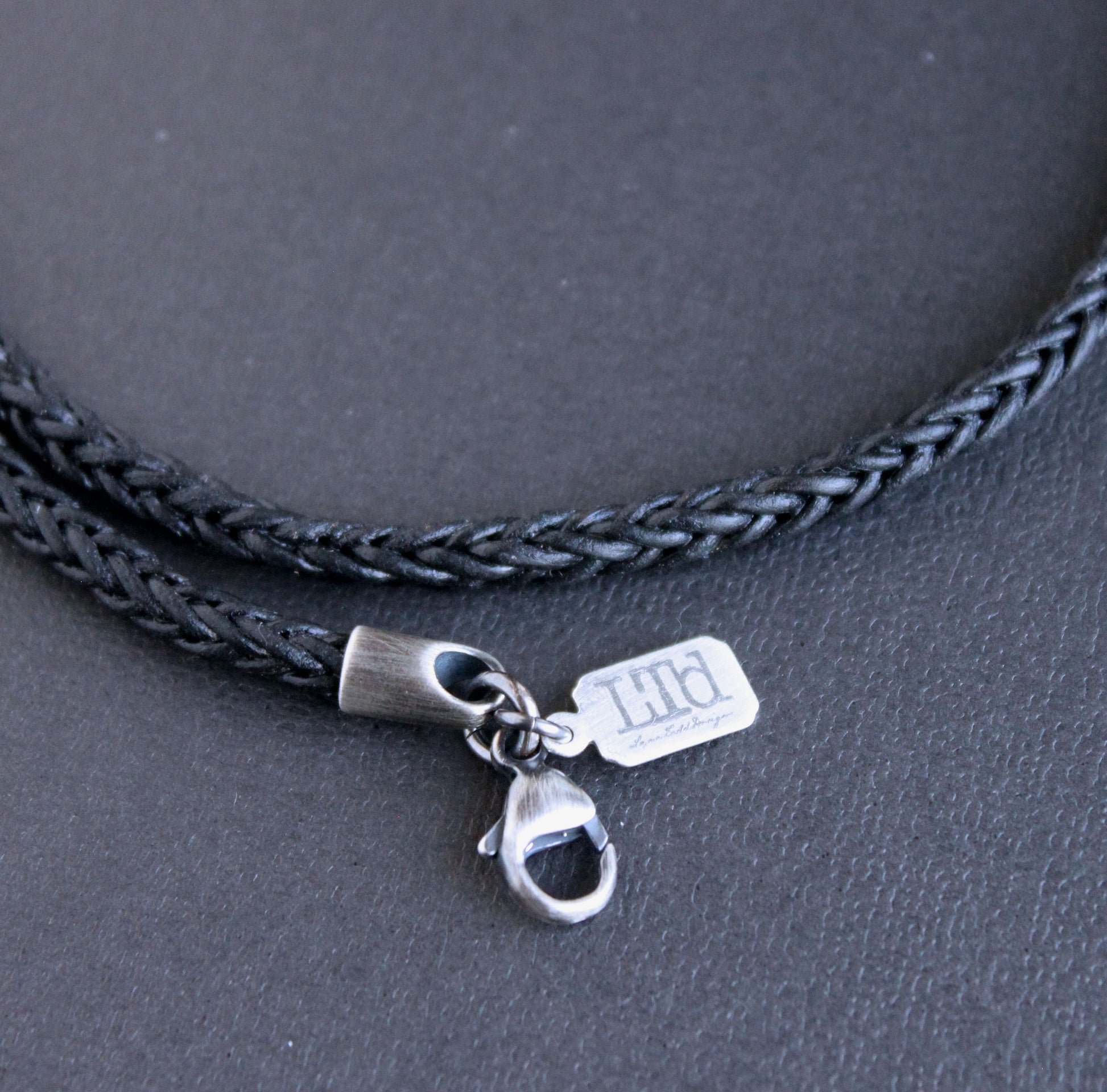 men's black square braid leather necklace