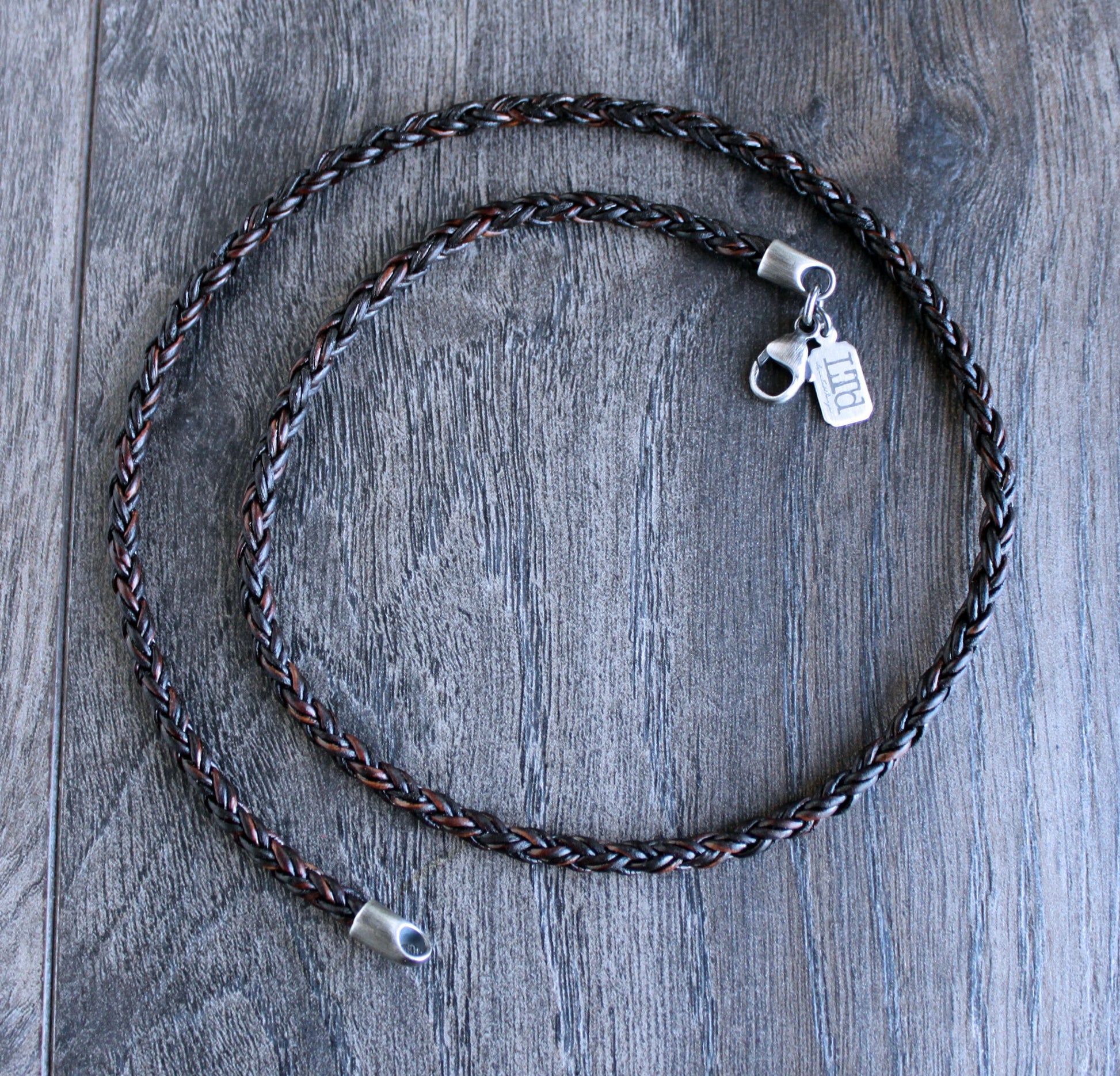 Mens Sterling Silver Leather Necklace the Brando Braided Leather