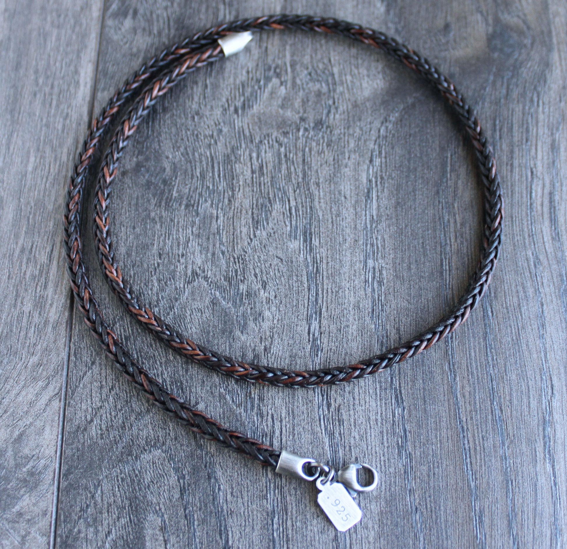 men's brown square braid necklace