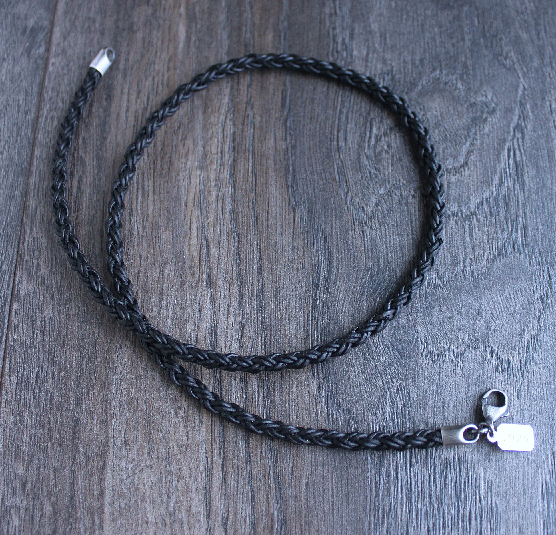Black Round Braid Leather Necklace
