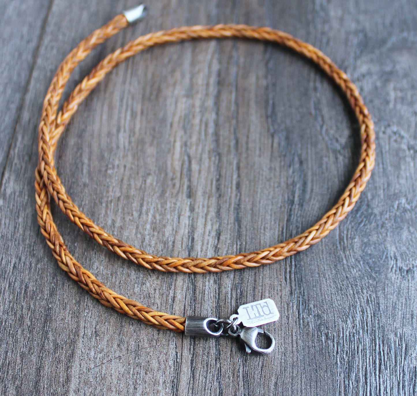 Men's Square Braid Light Brown Leather Necklace 22 Inches