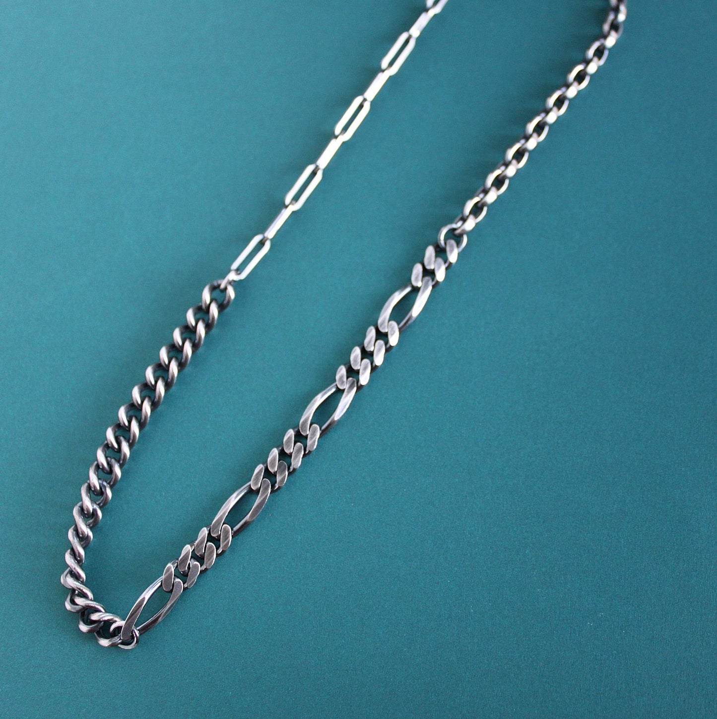 heavy sterling silver mixed chain necklace