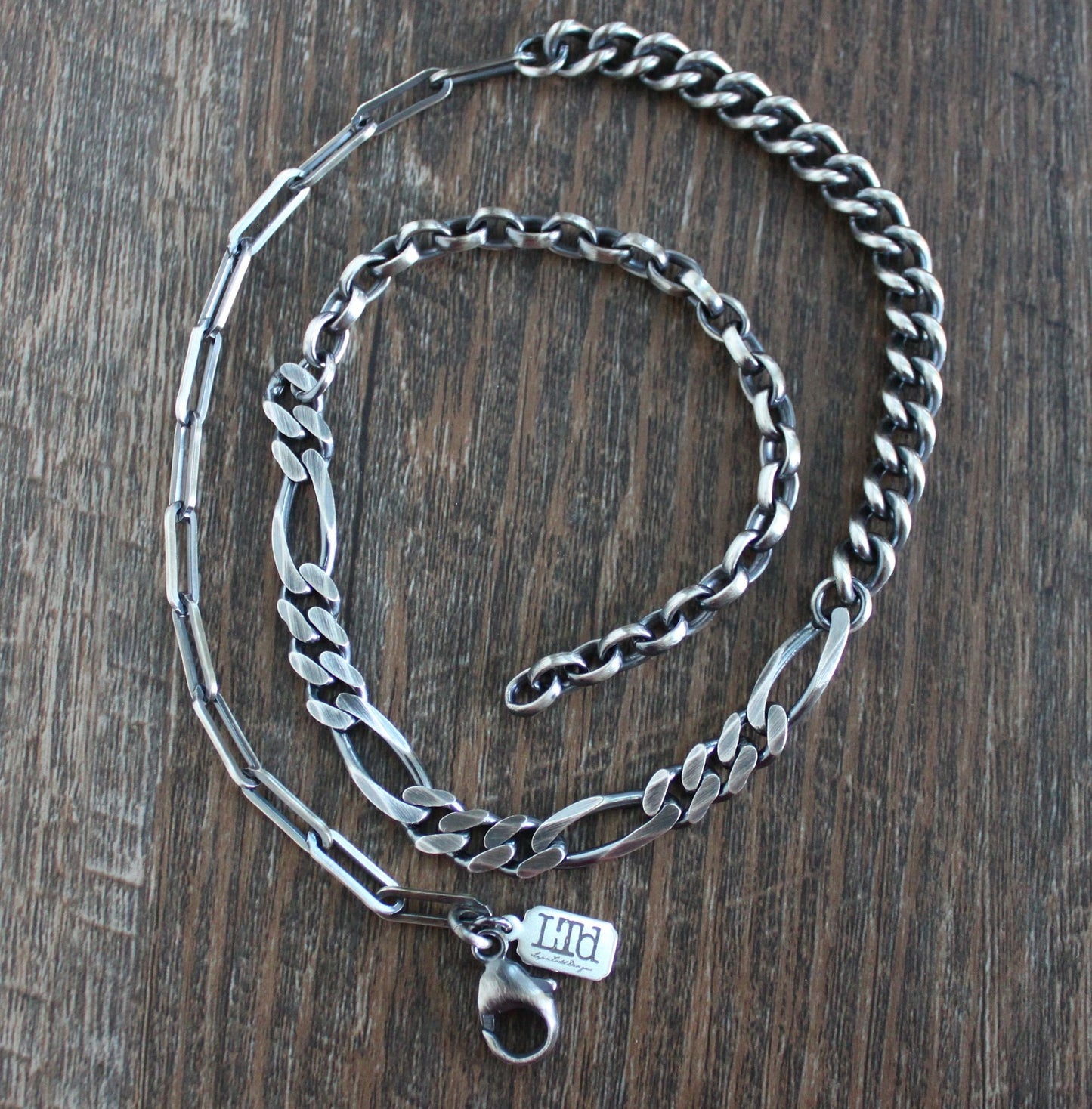 Silver Mixed Chain Necklace, 20 inches