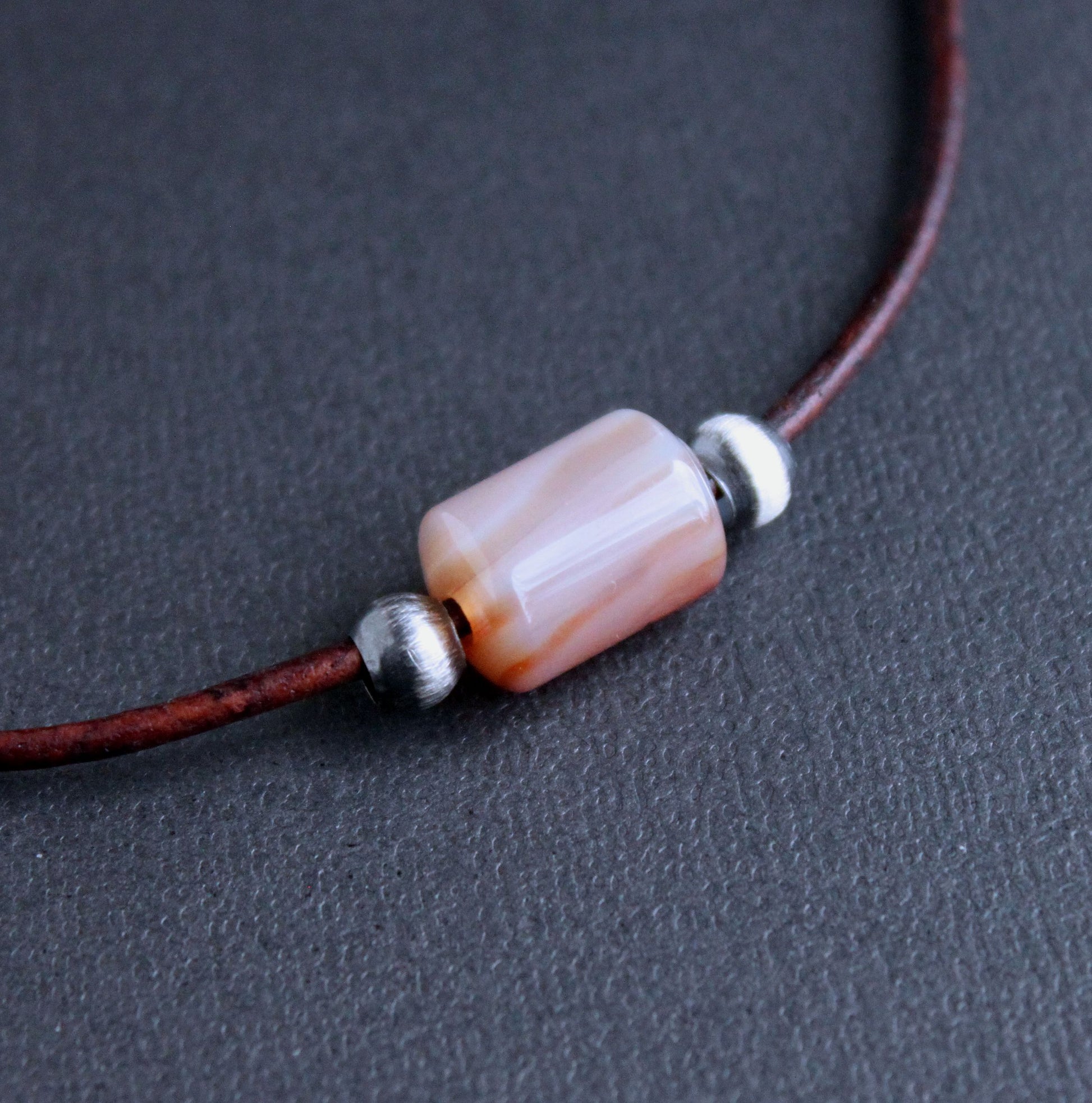 leather cord necklace, large carnelian bead