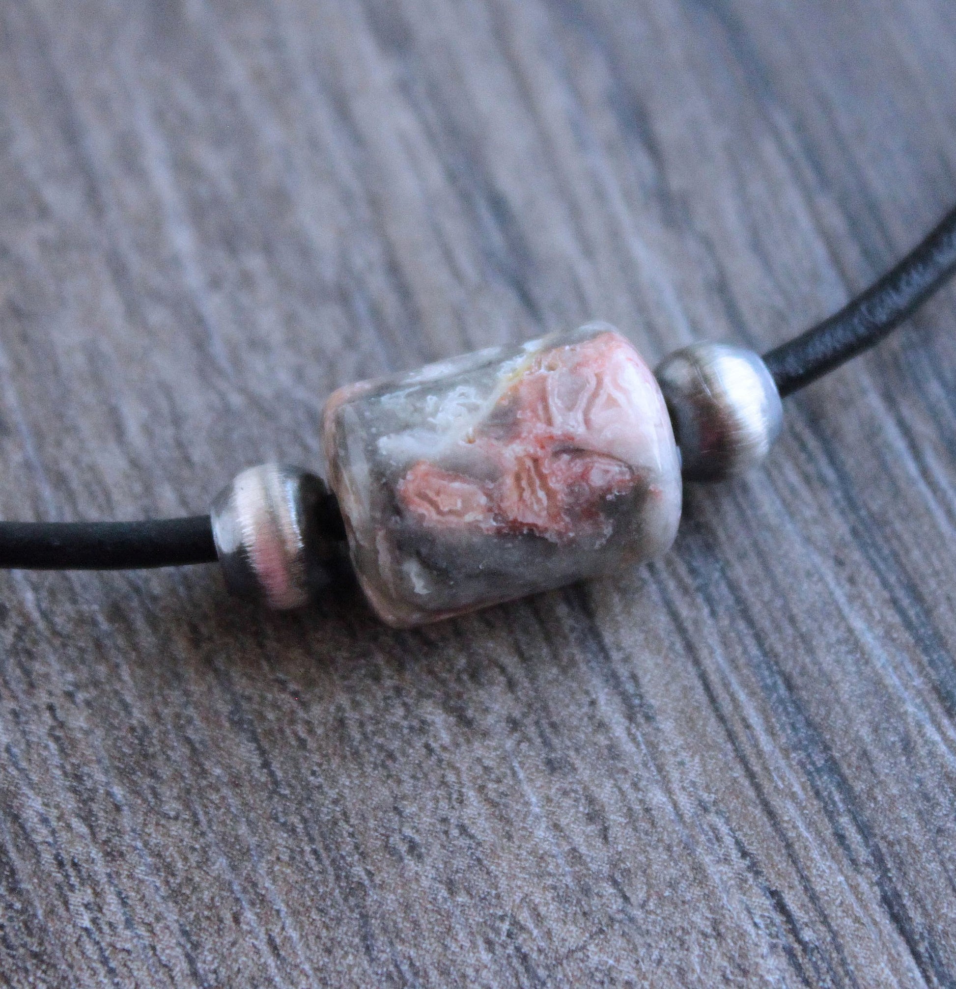 crazy lace agate bead on leather