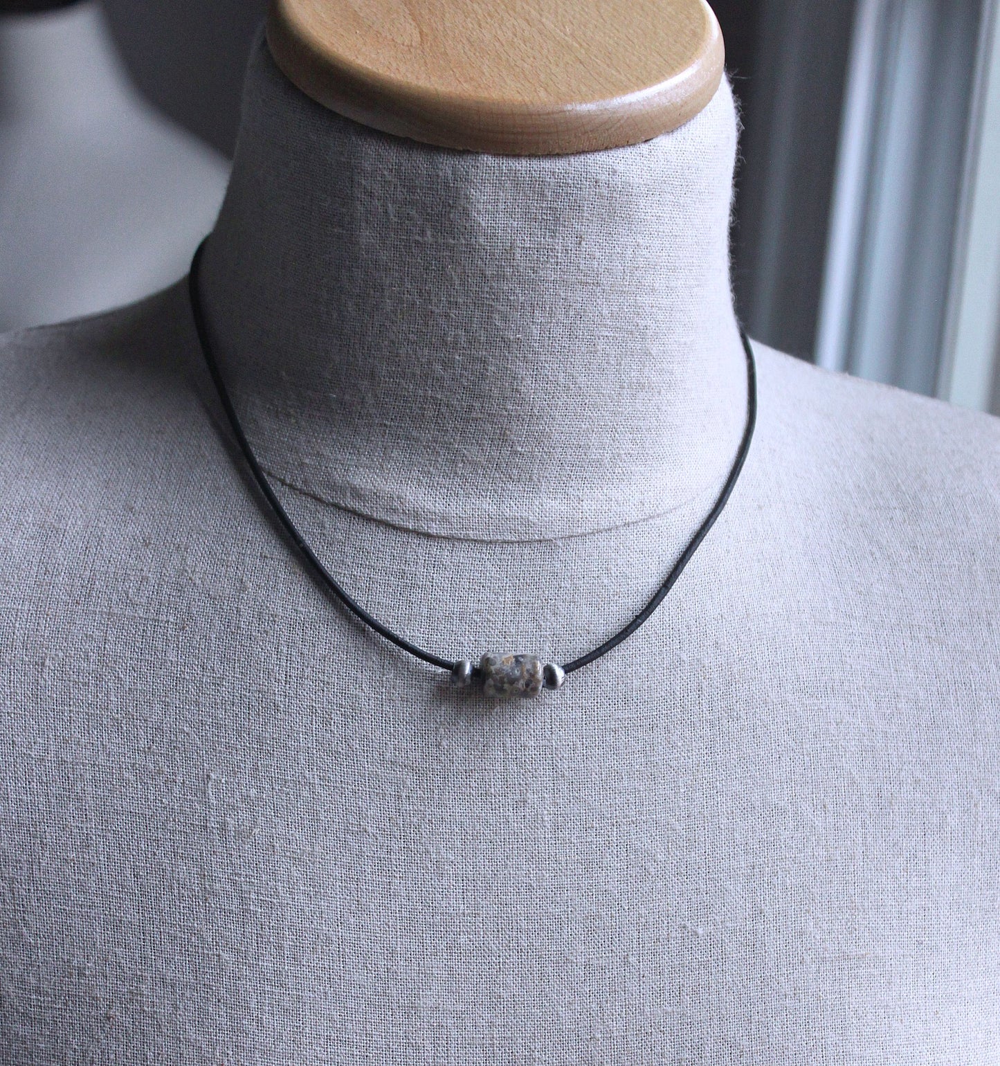 Men's Stone Bead Necklace, Leather Cord