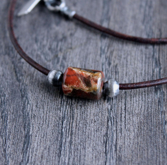 Men's Large Bead  Leather Cord necklace