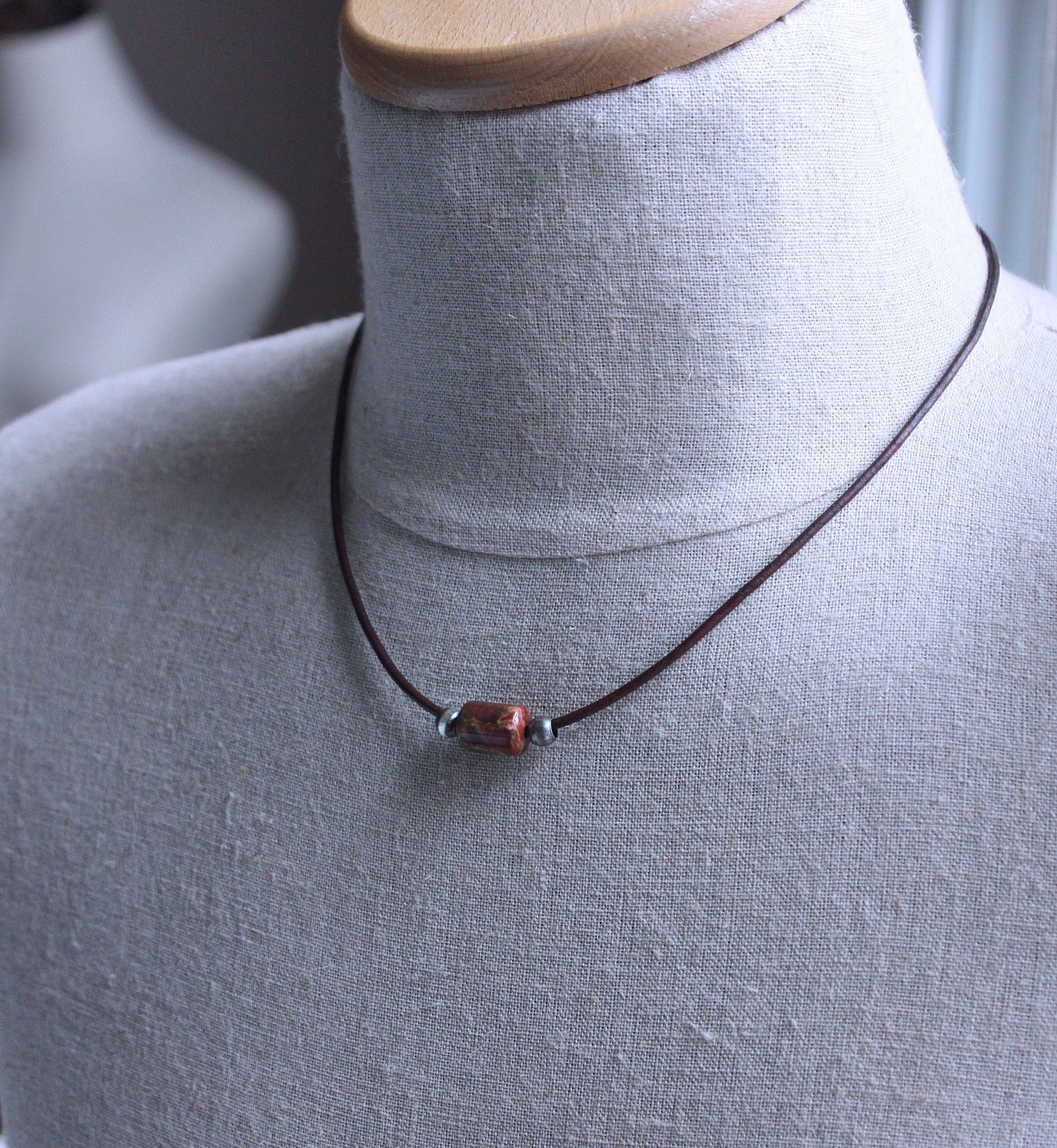 Men's Leather Cord Bead necklace