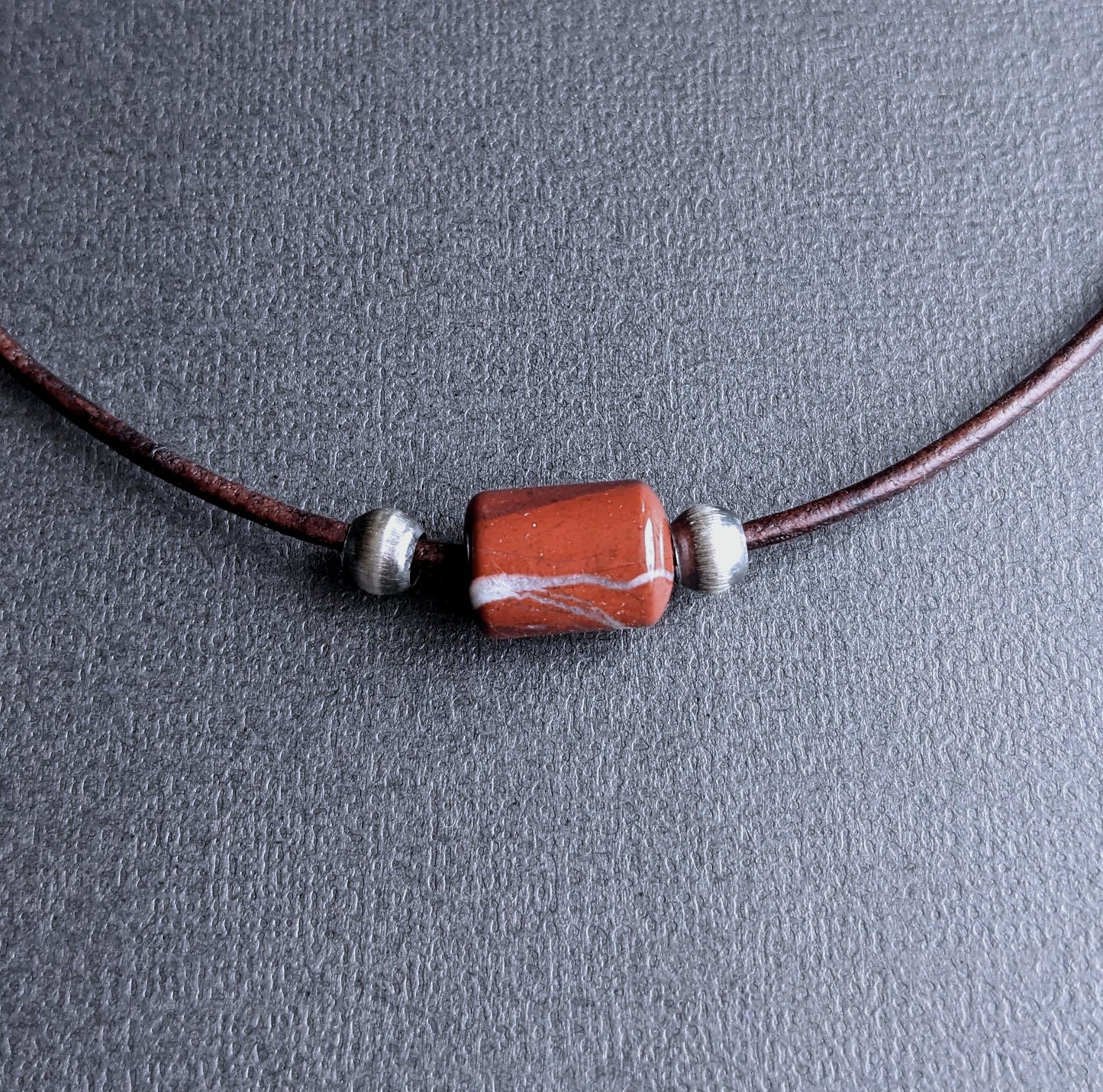 Red Jasper Bead Leather Cord Necklace