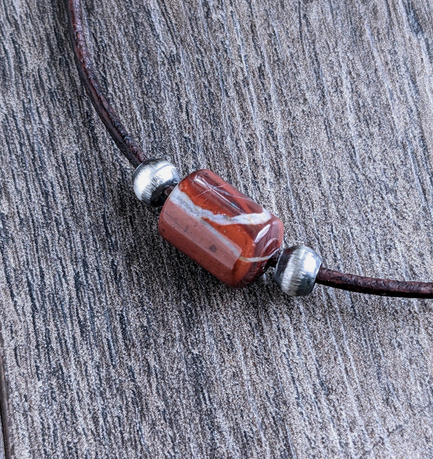 Rainbow Jasper Bead Leather Cord Necklace