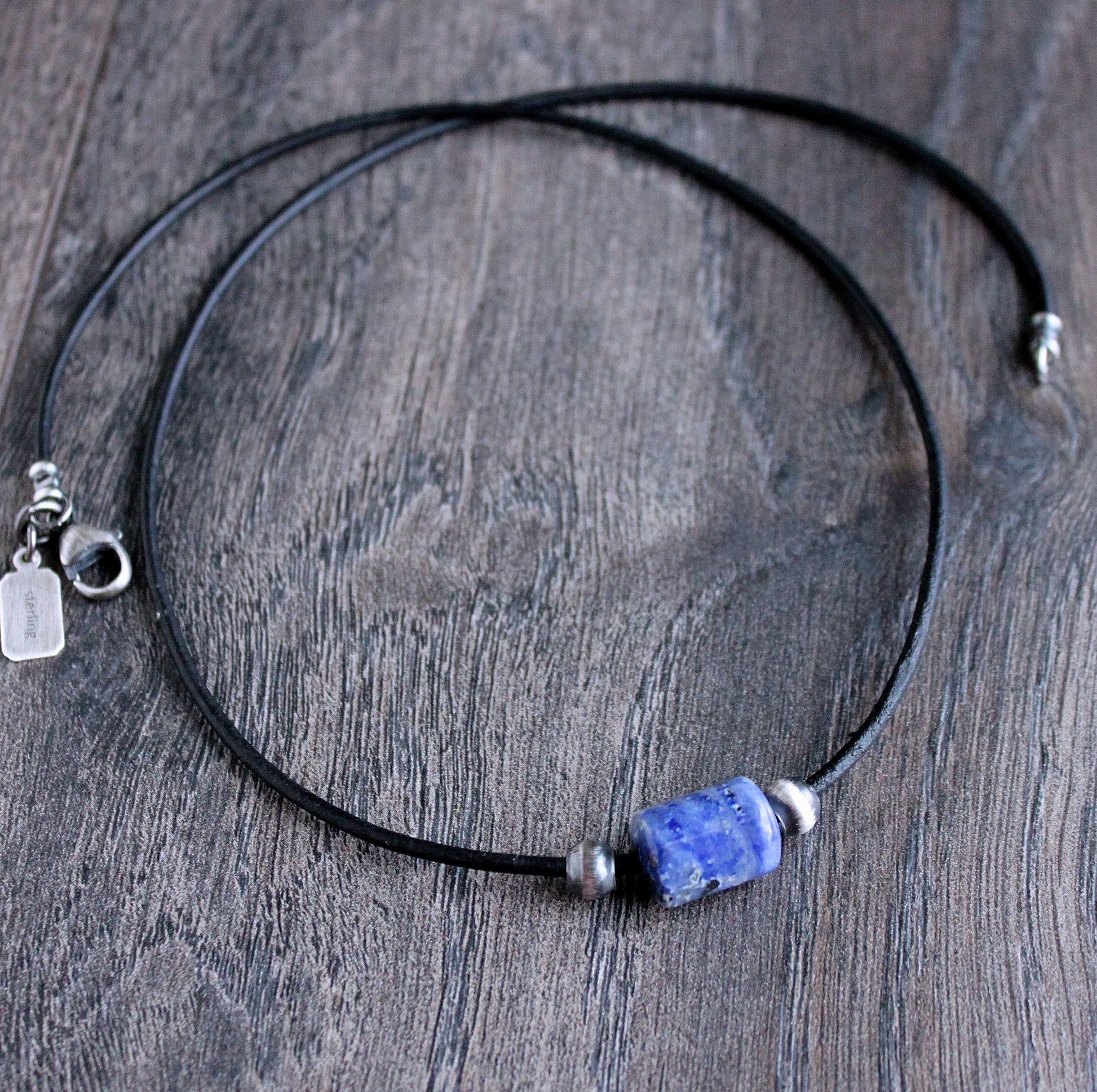 Men's Sodalite Leather Cord Necklace