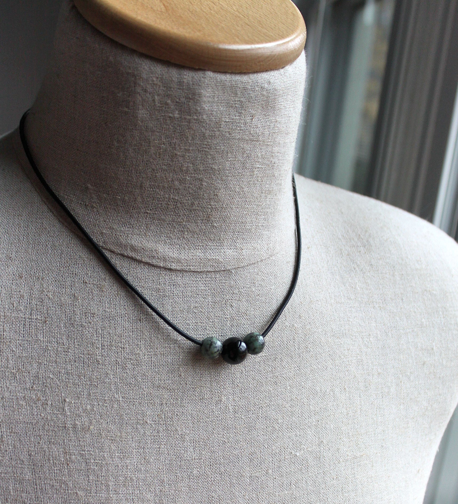 men's leather and bead necklace