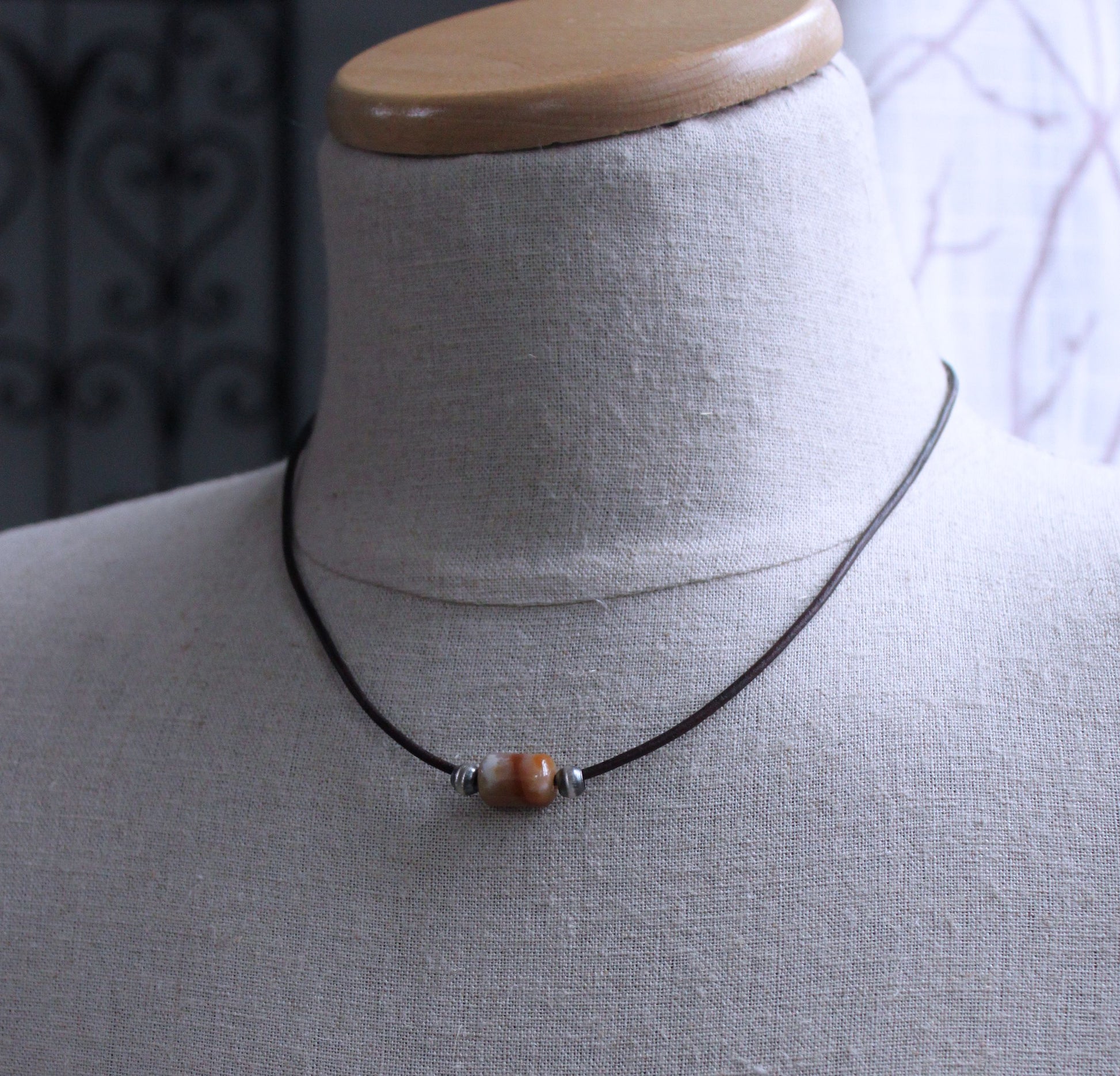 Men's Leather and Bead Necklace