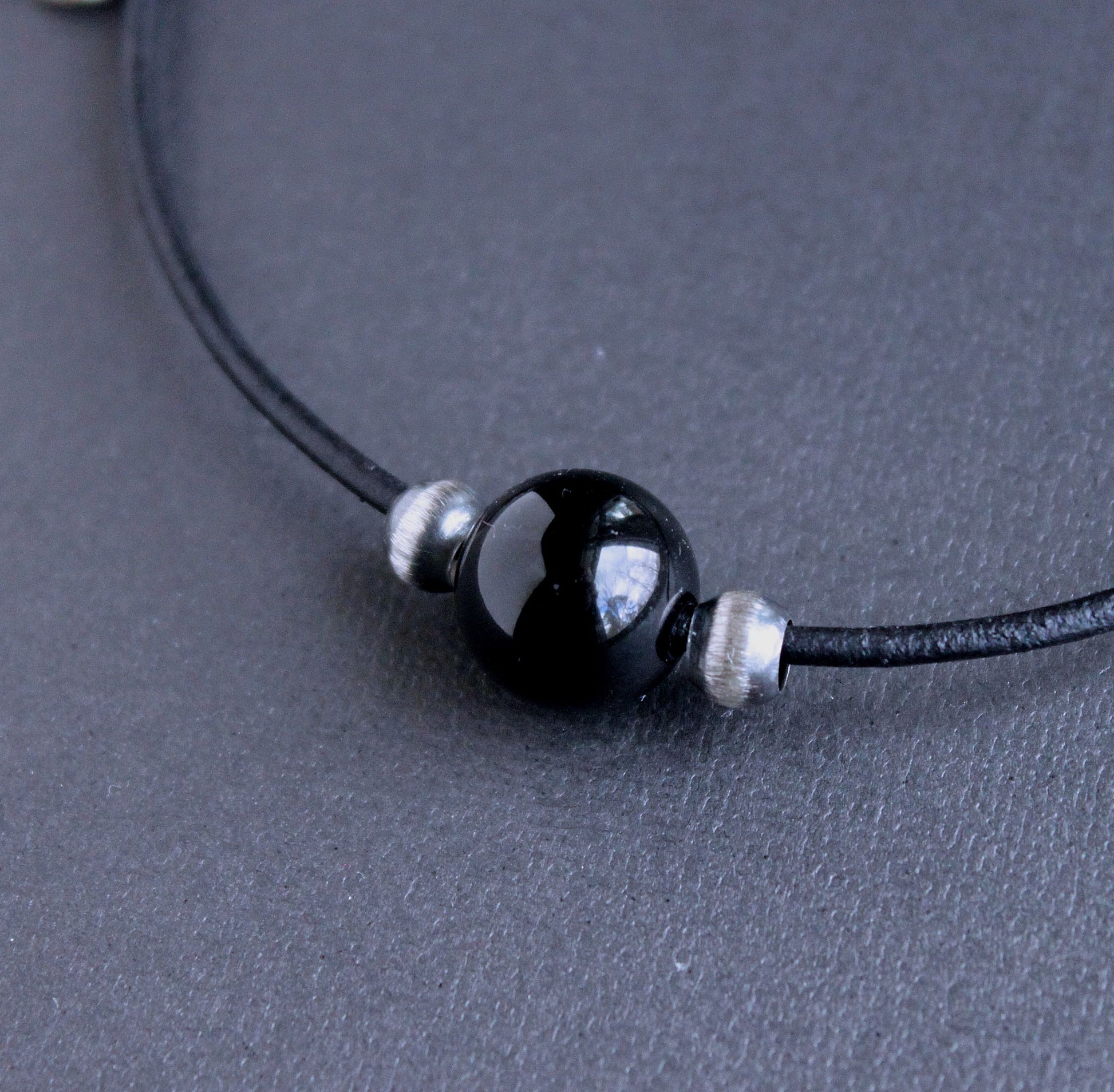 Men's Sterling Silver Simple 3 Bead Pendant on Black Cord