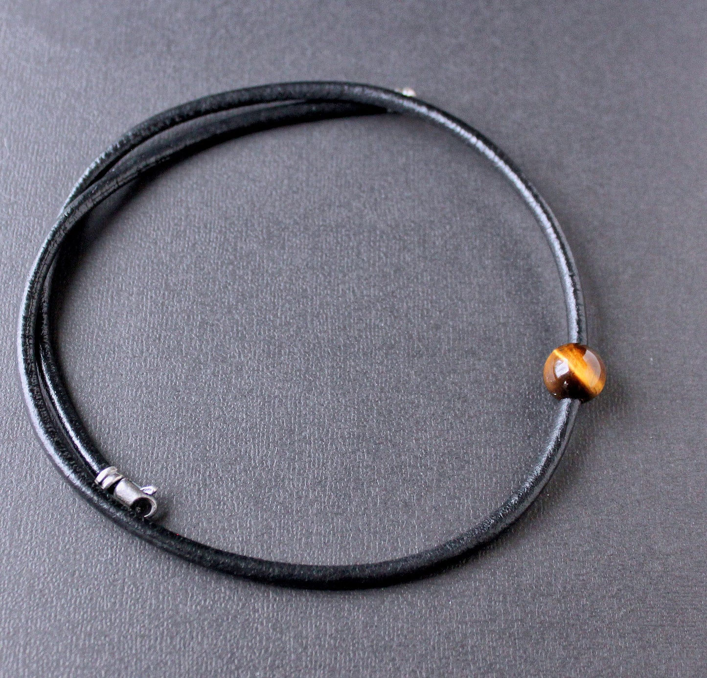 Men's Tiger Eye Bead Black Leather Cord Necklace 20 Inches