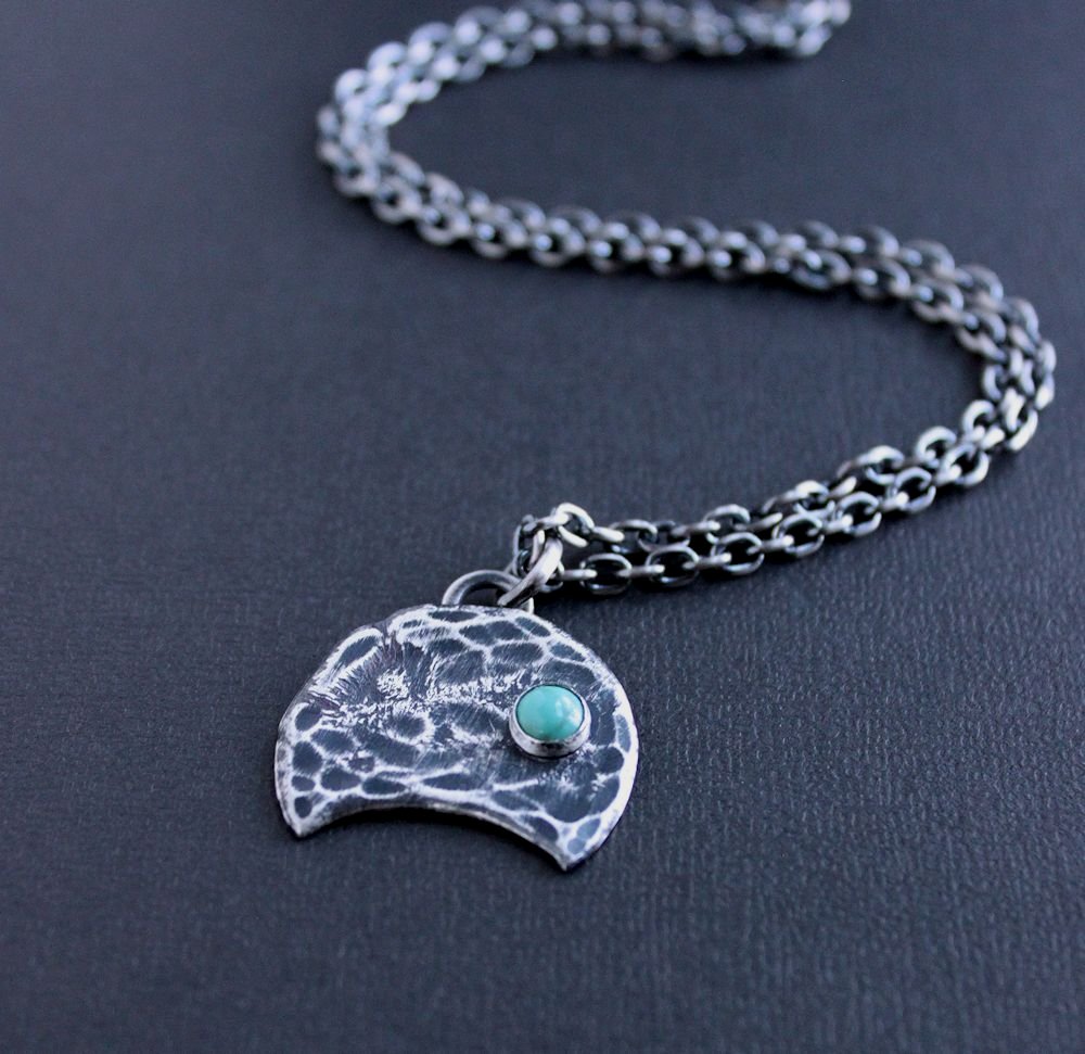 Distressed Hammered Silver Pendant with Turquoise