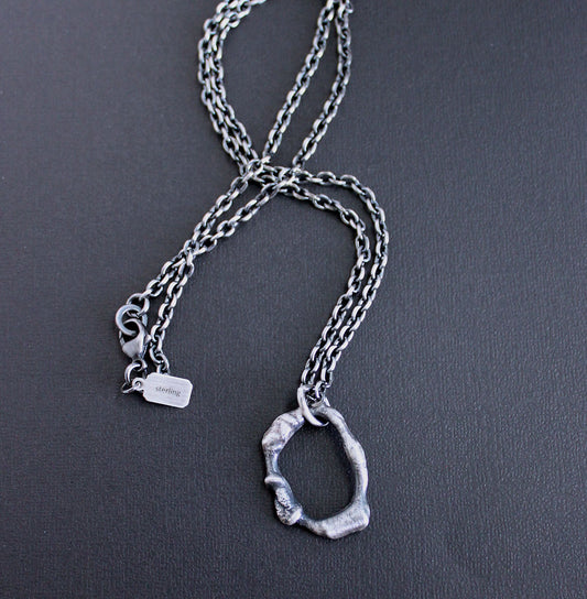 Men's Sterling Silver Oval Pendant Necklace