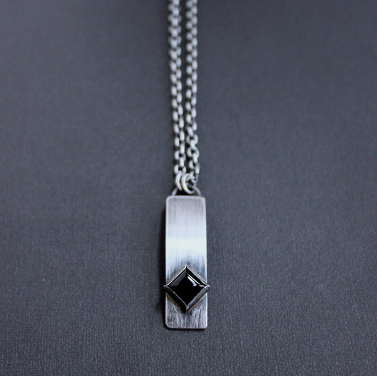 men's long silver onyx pendant necklace