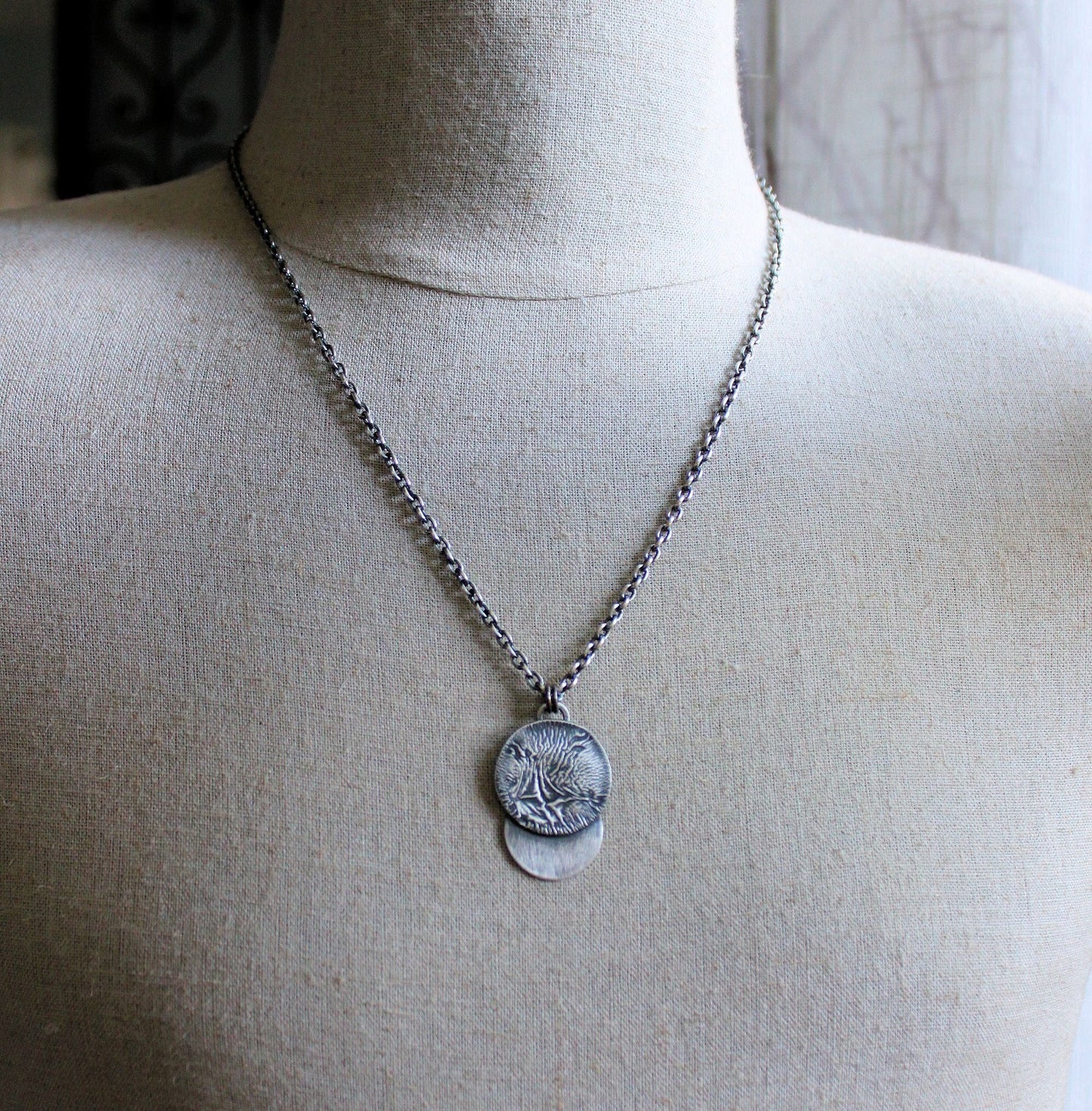 men's rustic silver disc pendant necklace