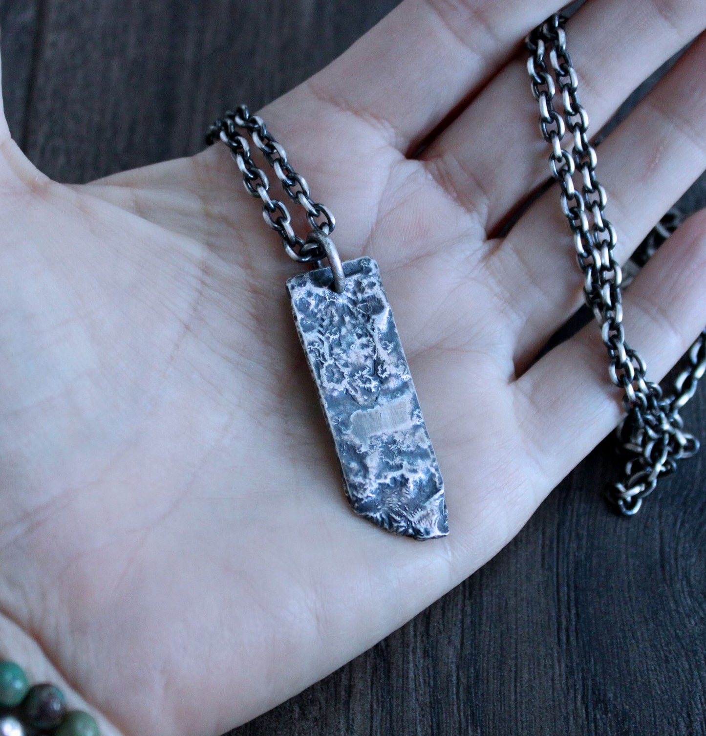 Rustic Reticulated Silver Pendant Necklace 2