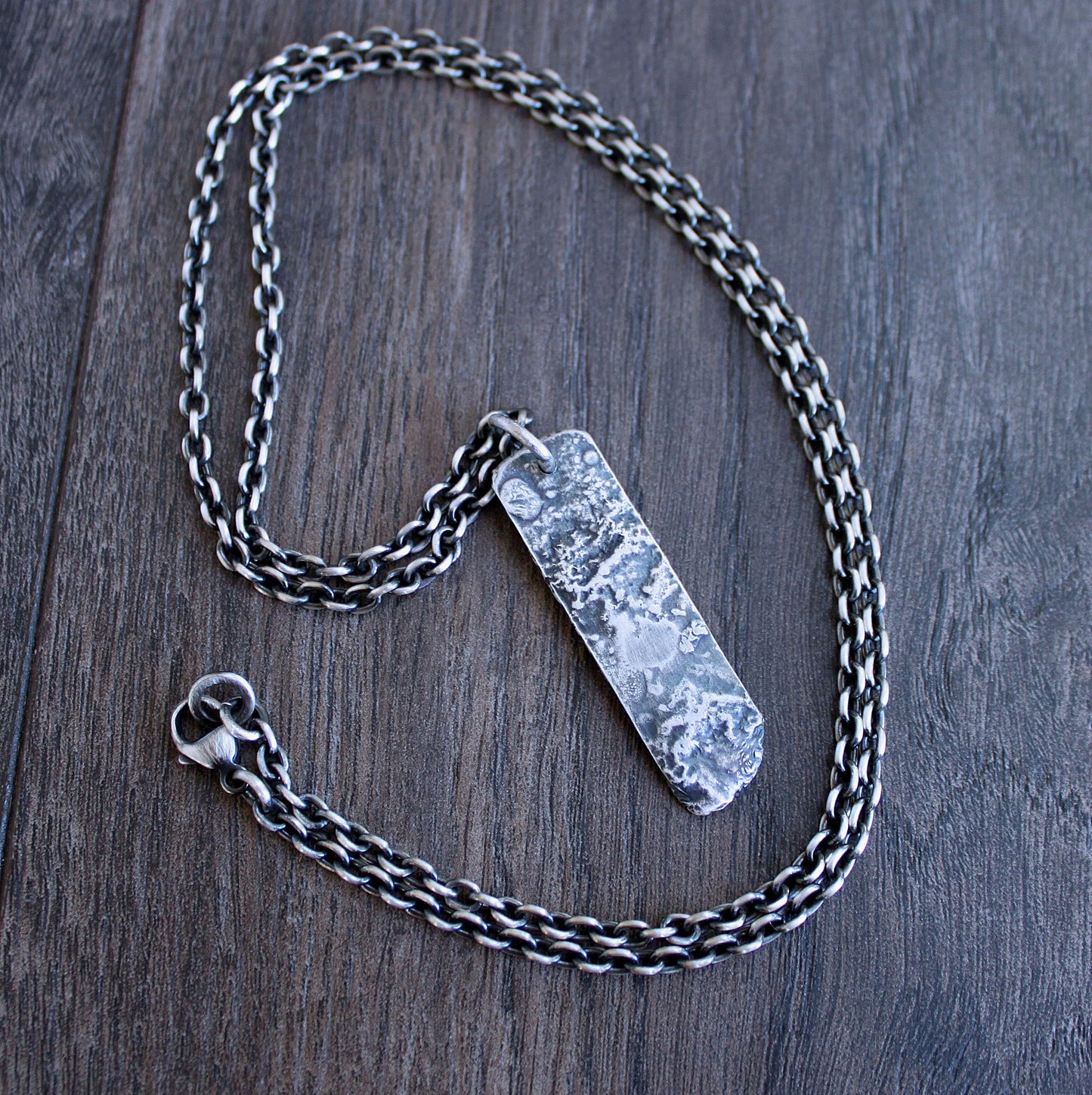 Men's Organic Oxidized Silver Pendant necklace