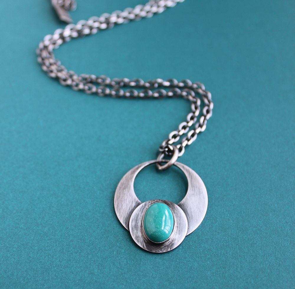 men's large silver turquoise pendant