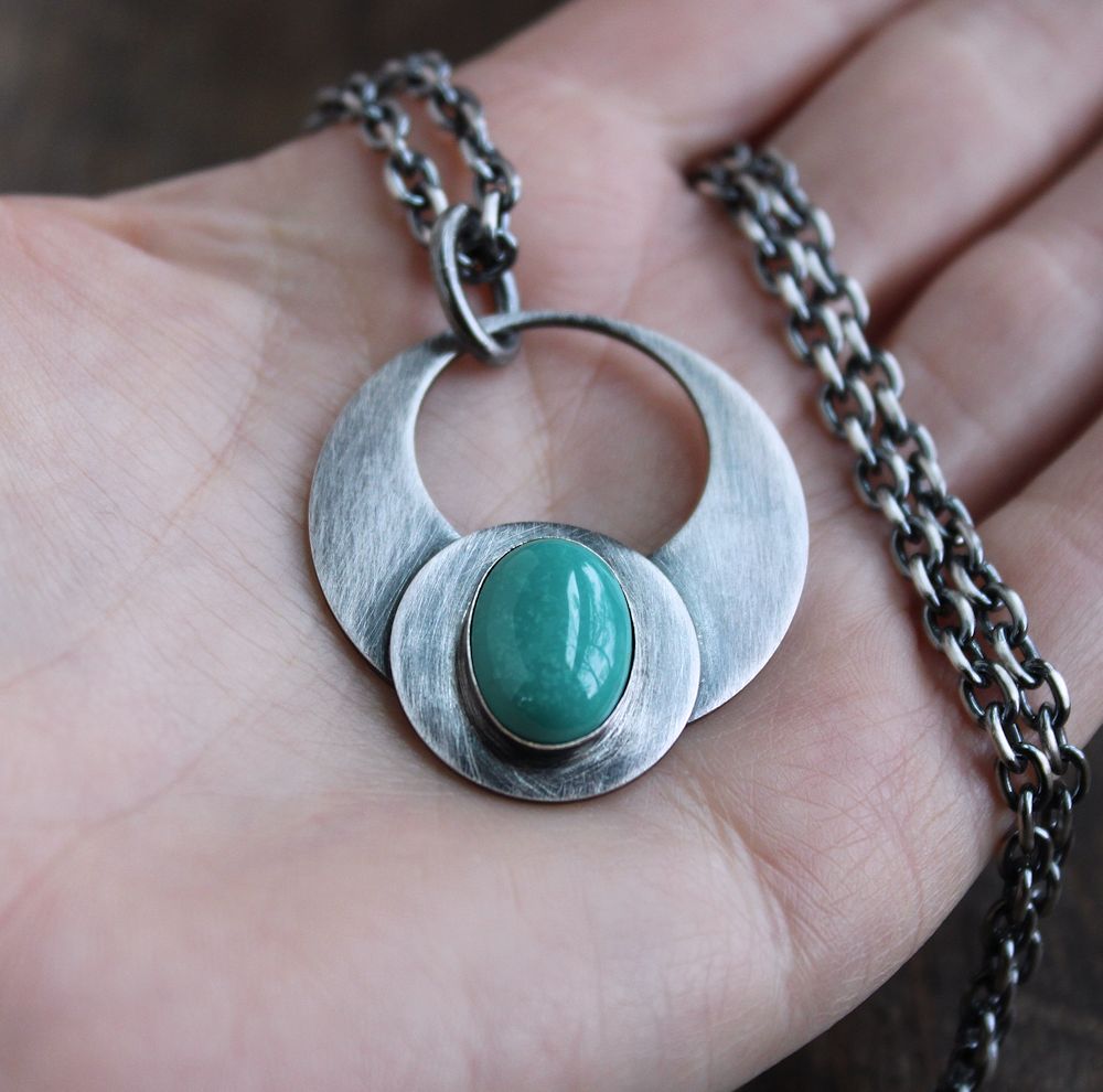 men's large silver turquoise pendant necklace