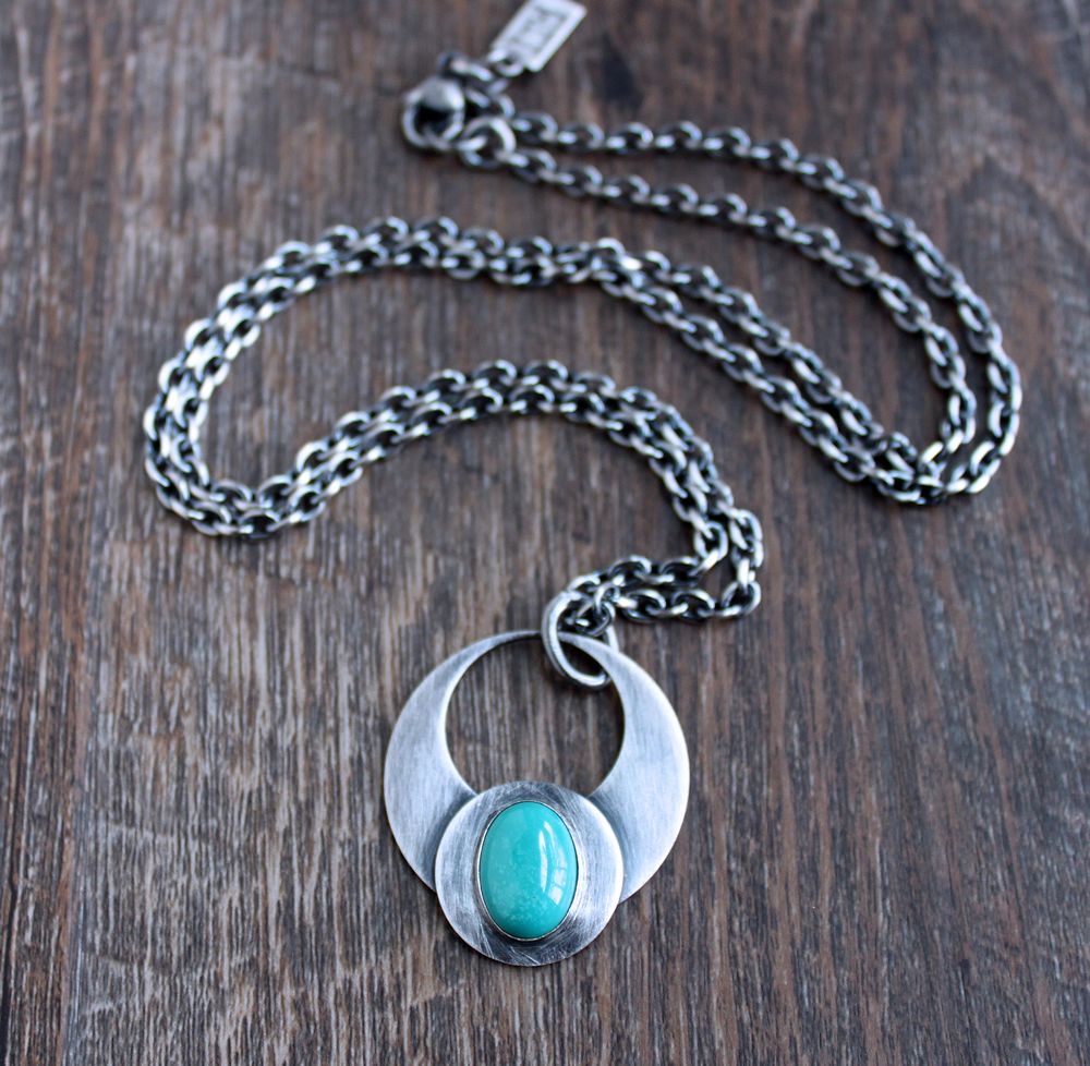 men's rustic silver turquoise pendant 