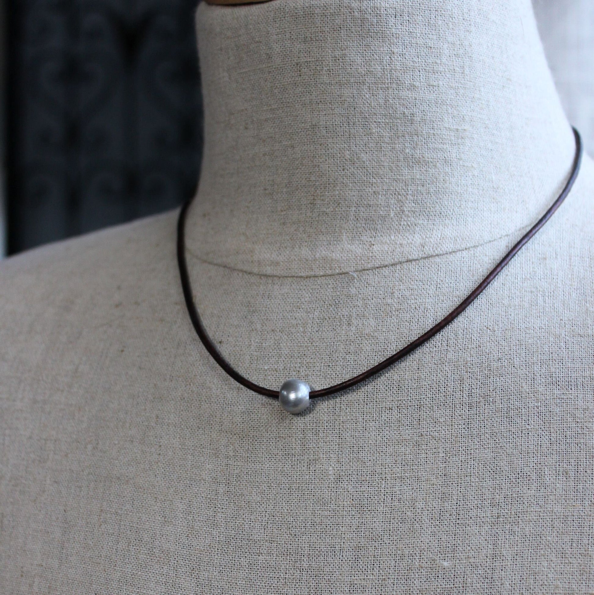 men's single pearl leather necklace