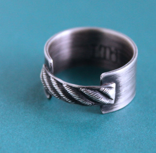 Silver Wide Band Rope Ring, Size 9